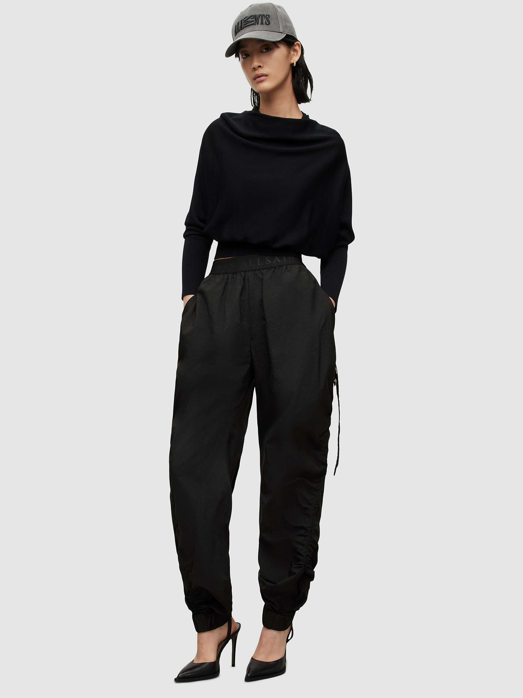 AllSaints Aura Oversized Fit Trousers, Black at John Lewis & Partners