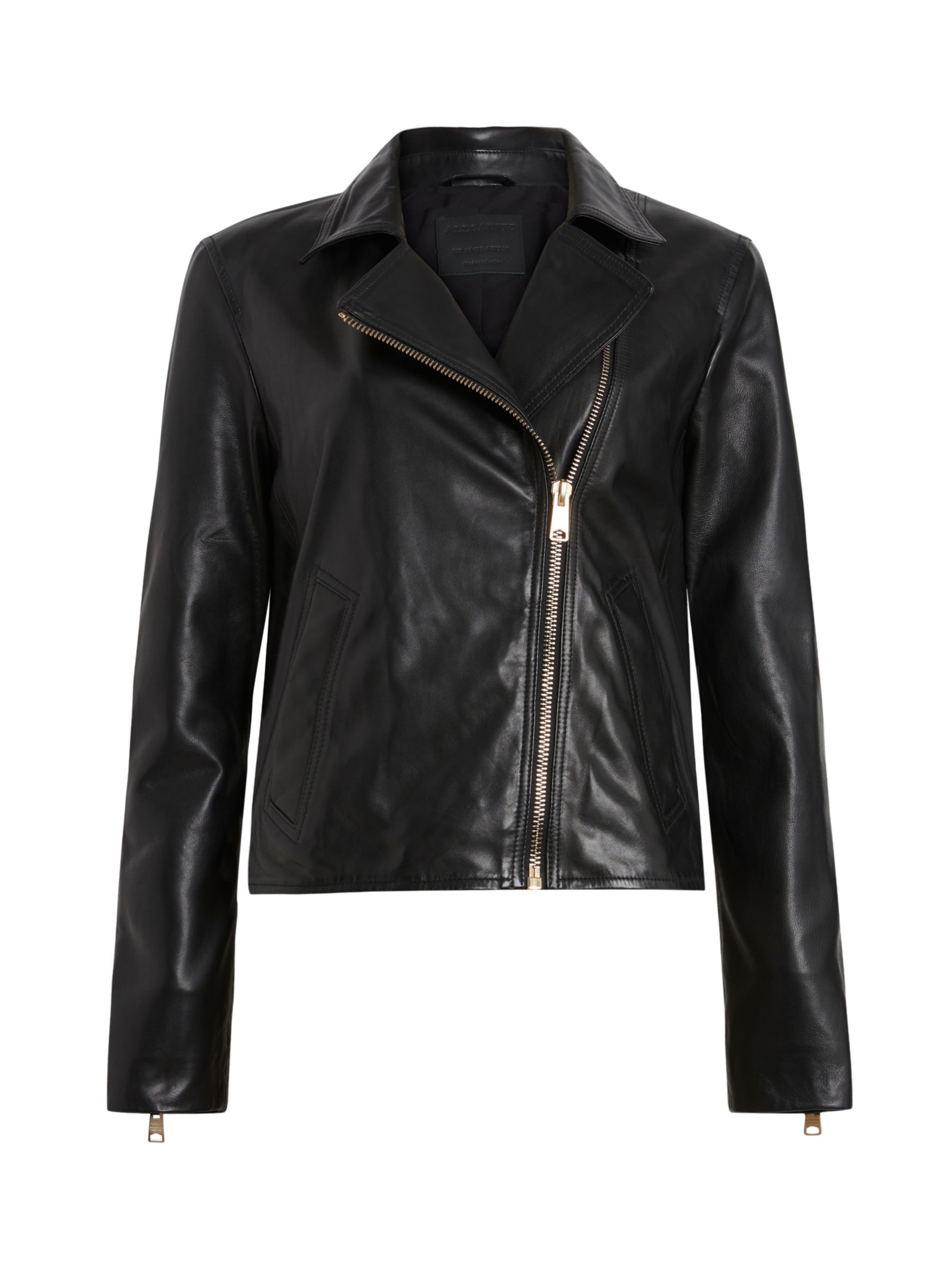 AllSaints Vela Leather Biker Jacket, Black at John Lewis & Partners