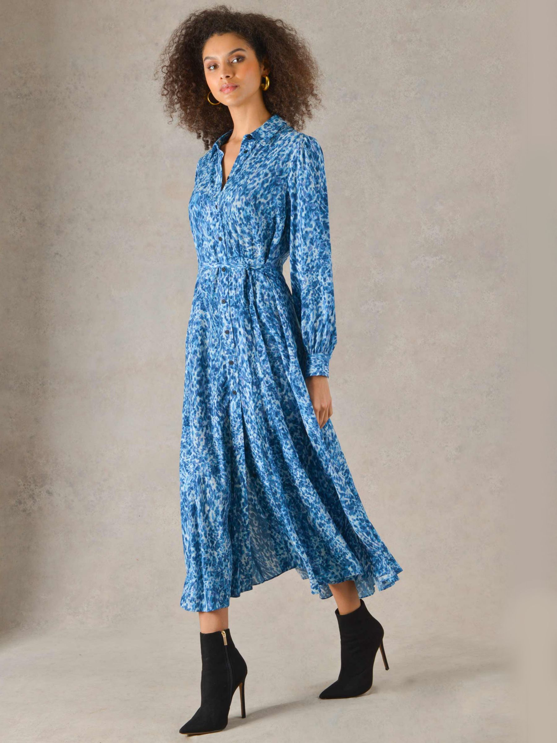 Ro&Zo Petite Blurred Animal Shirt Dress, Blue at John Lewis & Partners