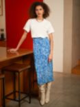 Ro&Zo Blurred Animal Print Wrap Skirt, Blue, Blue