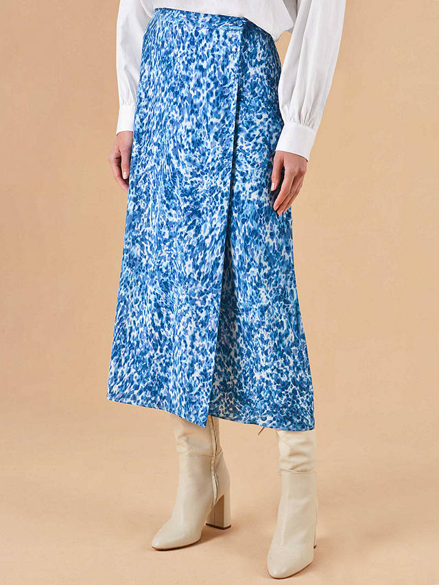 Ro&Zo Blurred Animal Print Wrap Skirt, Blue