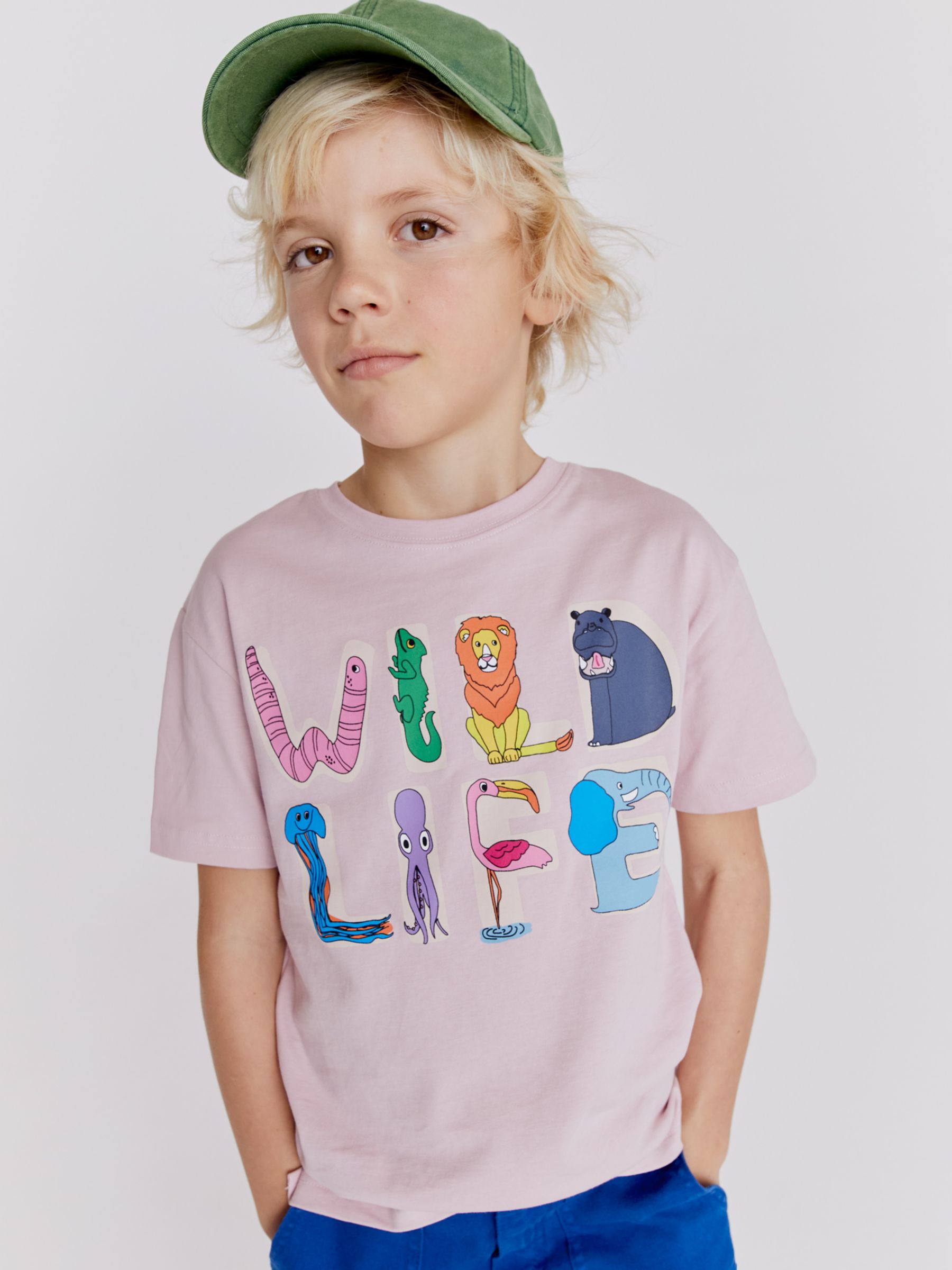 hensigt Styre Politisk Mini Boden Kids' Slogan T-Shirt, French Pink Wildlife, 2-3 years