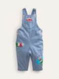 Mini Boden Baby Woven Appliqué Dungarees, Blue/Ivory Bugs