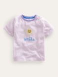 Mini Boden Baby Embroidered Flower T-Shirt, Ivory/Lavender