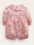 Mini Boden Baby Long Sleeve Woven Floral Romper, Berry Pink Butterfly