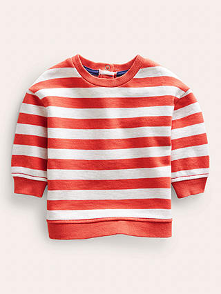Mini Boden Baby Stripe Sweatshirt, Oatmeal/Red
