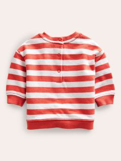 Mini Boden Baby Stripe Sweatshirt, Oatmeal/Red, 0-3 months