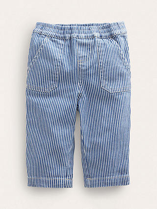 Mini Boden Baby Woven Stripe Trousers, Penzance Blue/Ivory