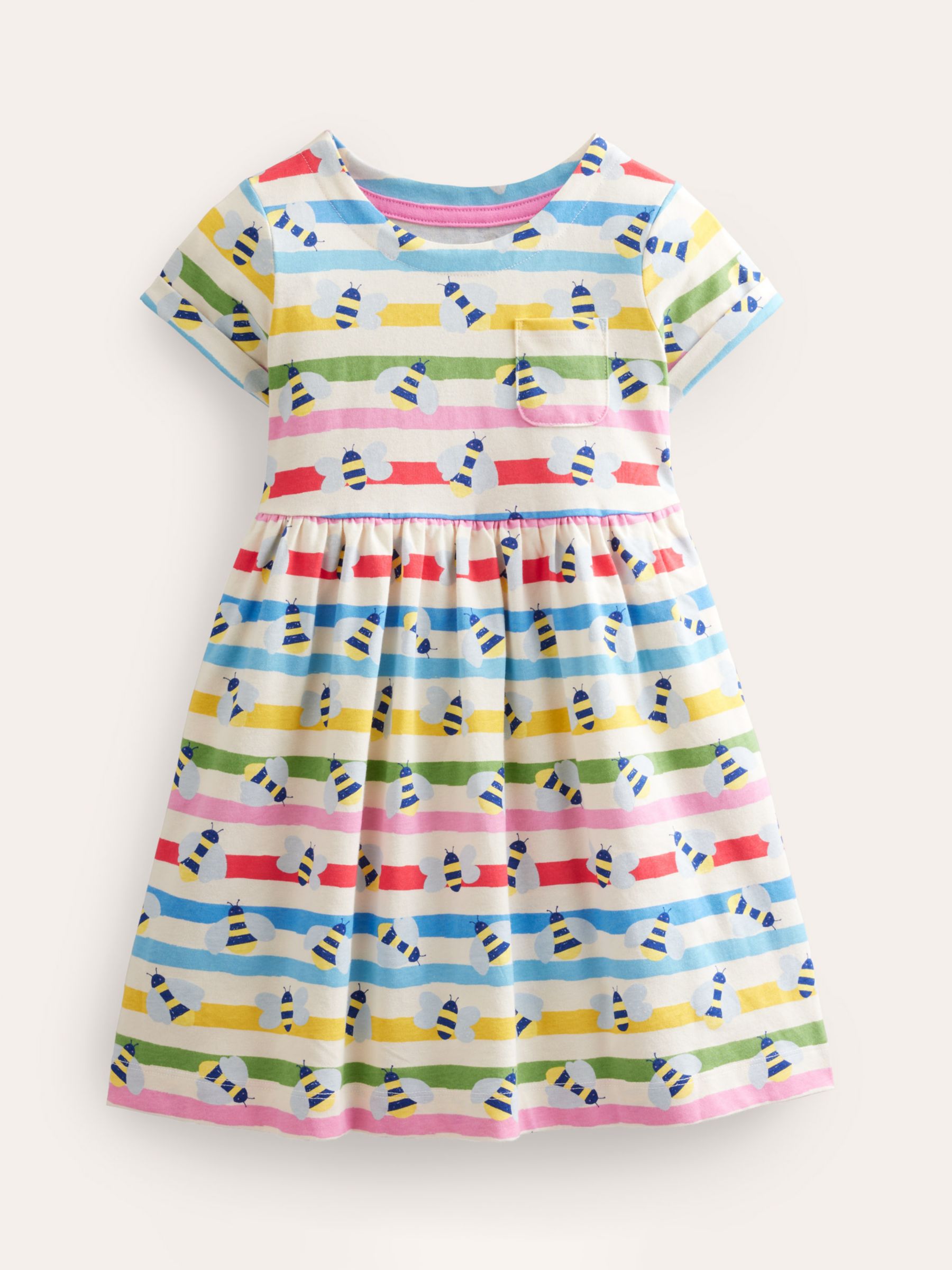 Mini Boden Kids' Stripe Bees Dress, Multi