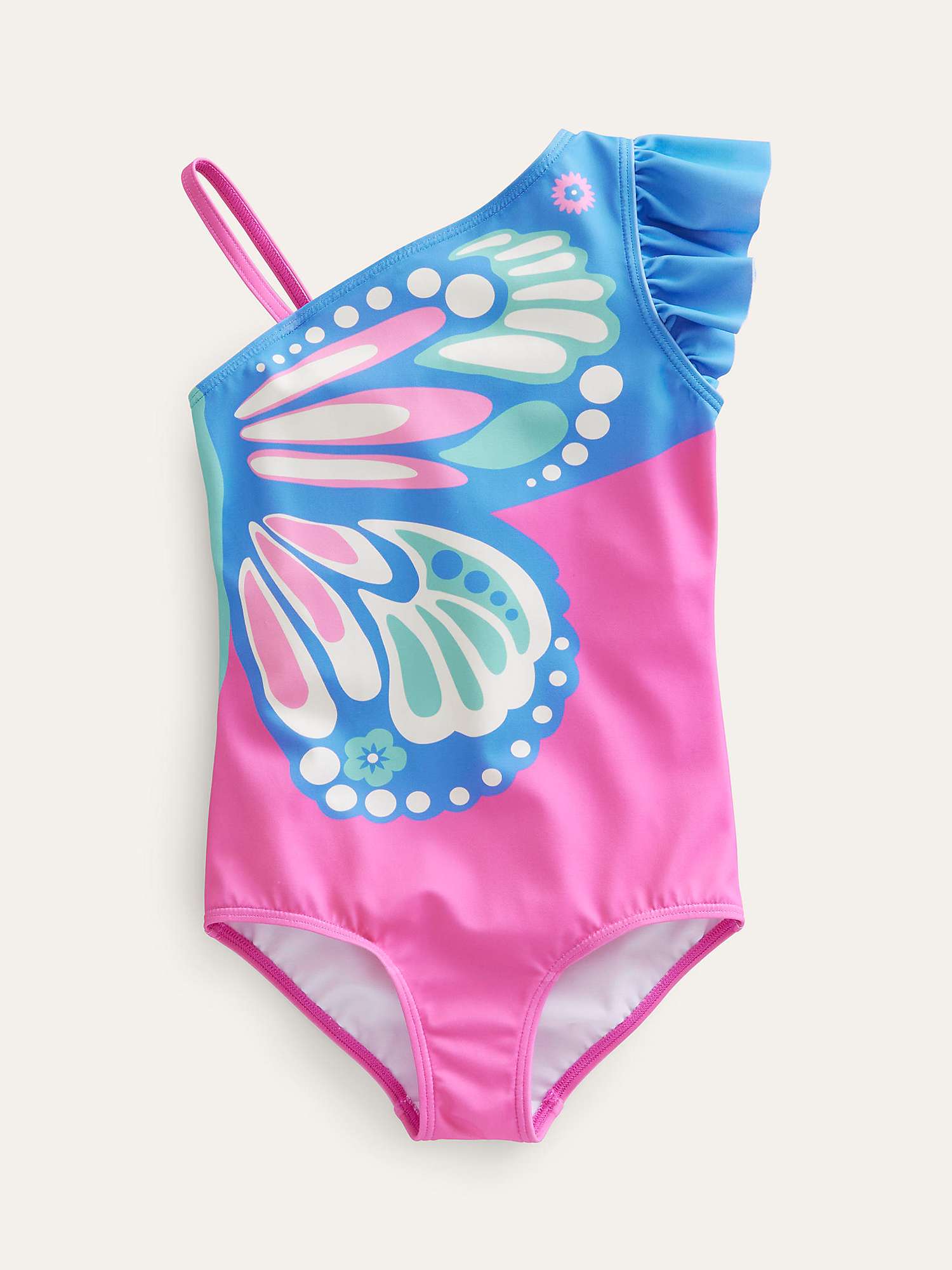Mini Boden Kids' Butterfly Asymmetric Swimsuit, Tickled Pink at John ...