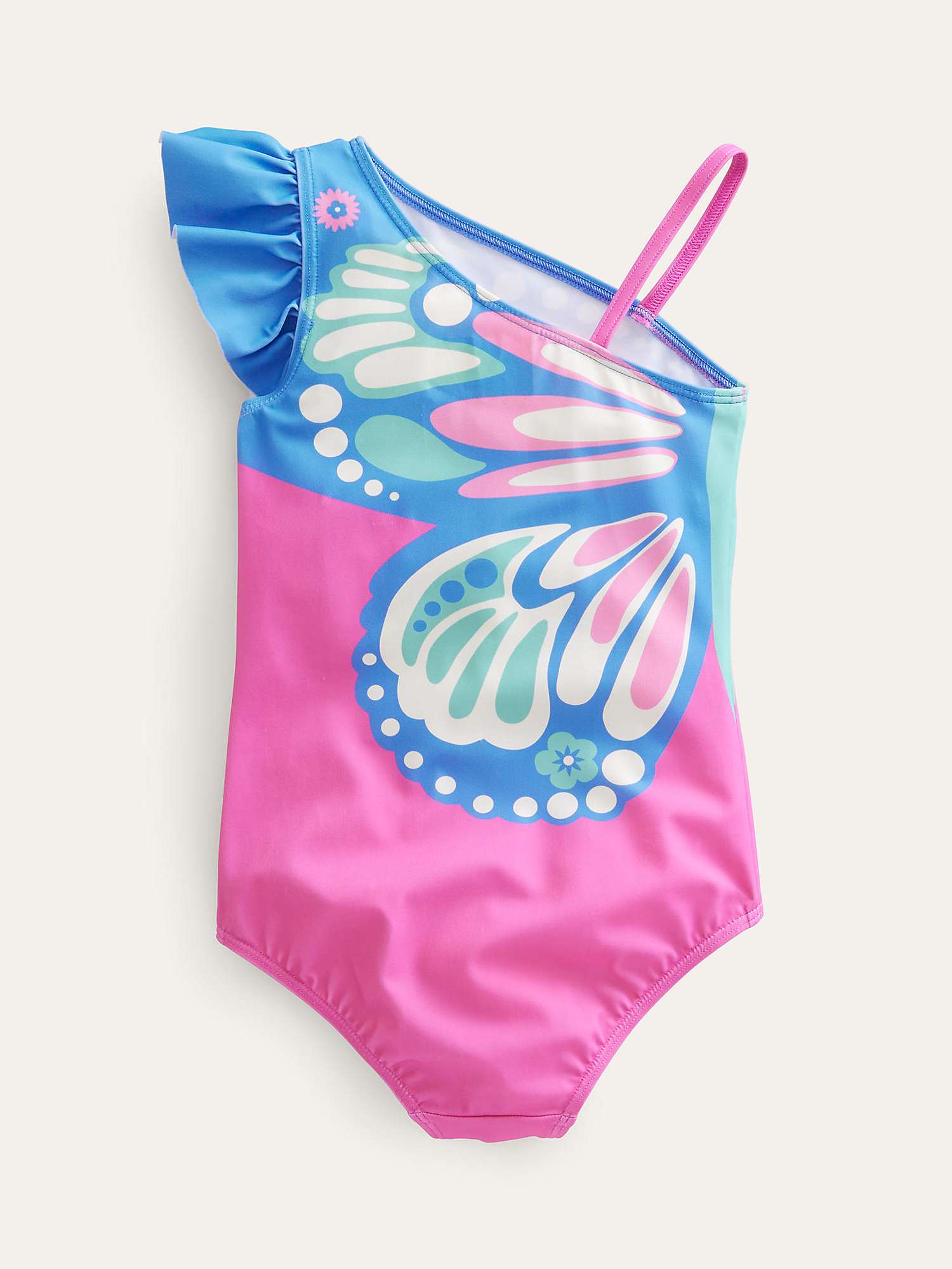 Mini Boden Kids' Butterfly Asymmetric Swimsuit, Tickled Pink at John ...