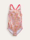 Mini Boden Kids' Spring Time Floral Cross Back Swimsuit, Multi