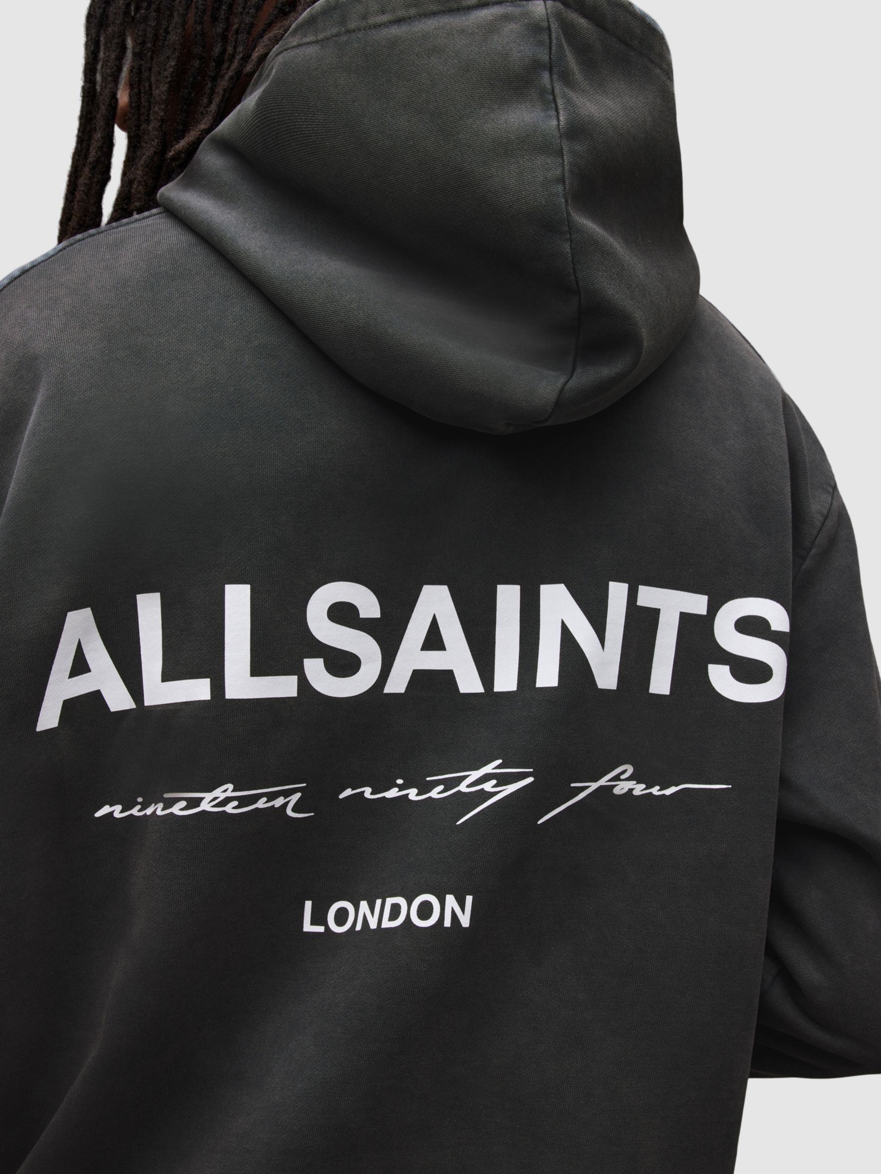 AllSaints Underground Hoodie Washed Black at John Lewis Partners