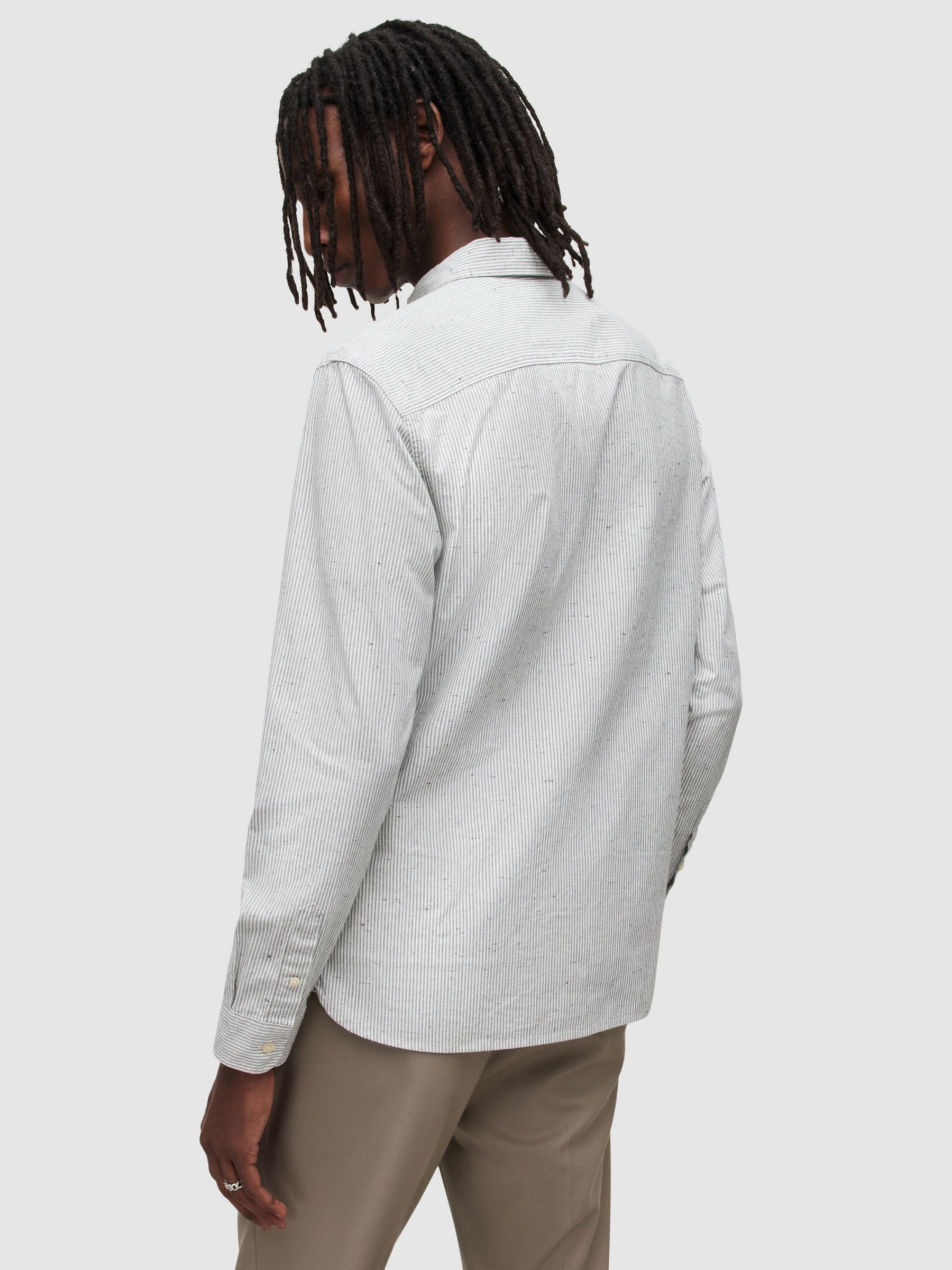 AllSaints Flavin Long Sleeve Striped Shirt, White/Grey, XS