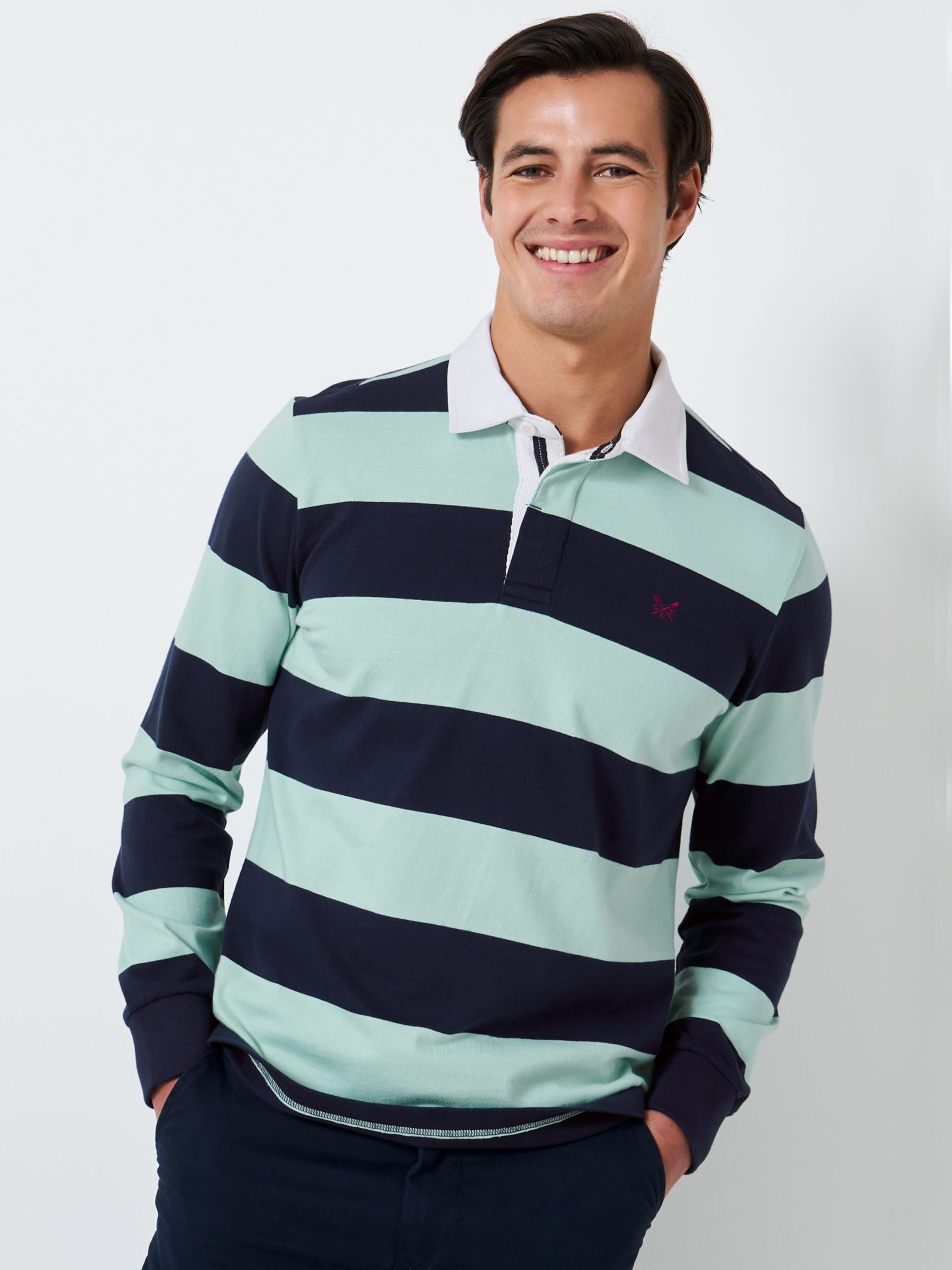 Crew Clothing Heritage Stripe Rugby Top, Navy Blue at John Lewis & Partners