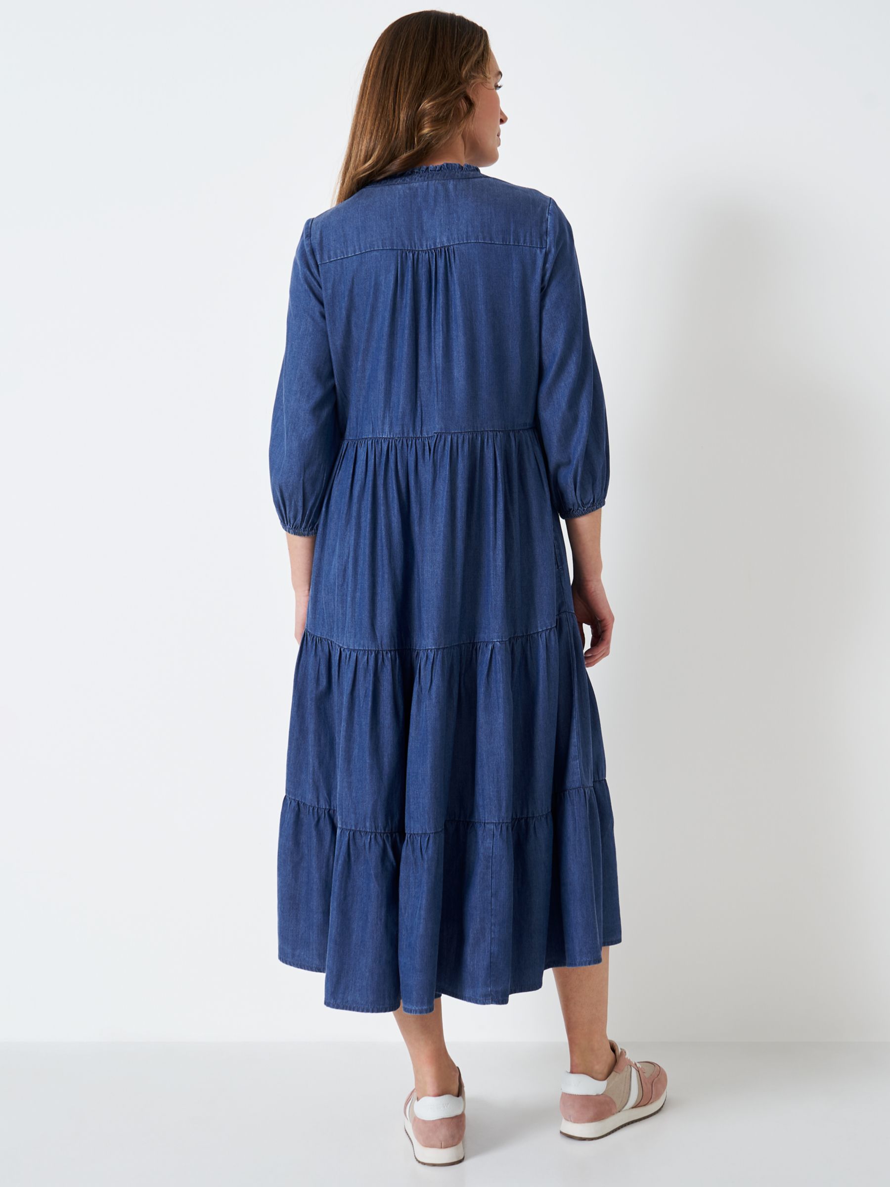 Crew Clothing Avalin Tiered Dress, Chambray Blue at John Lewis & Partners