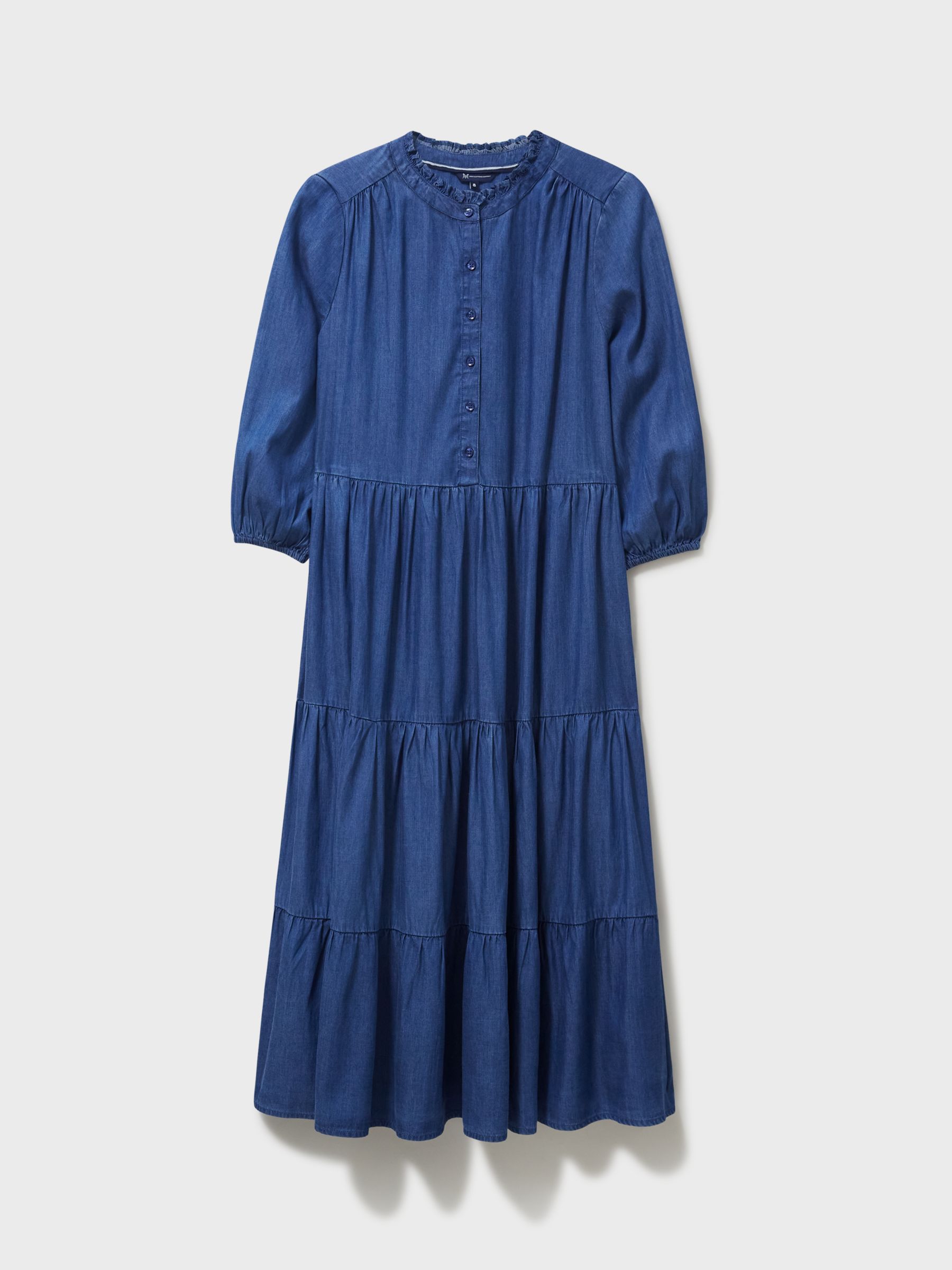 Crew Clothing Avalin Tiered Dress, Chambray Blue at John Lewis & Partners