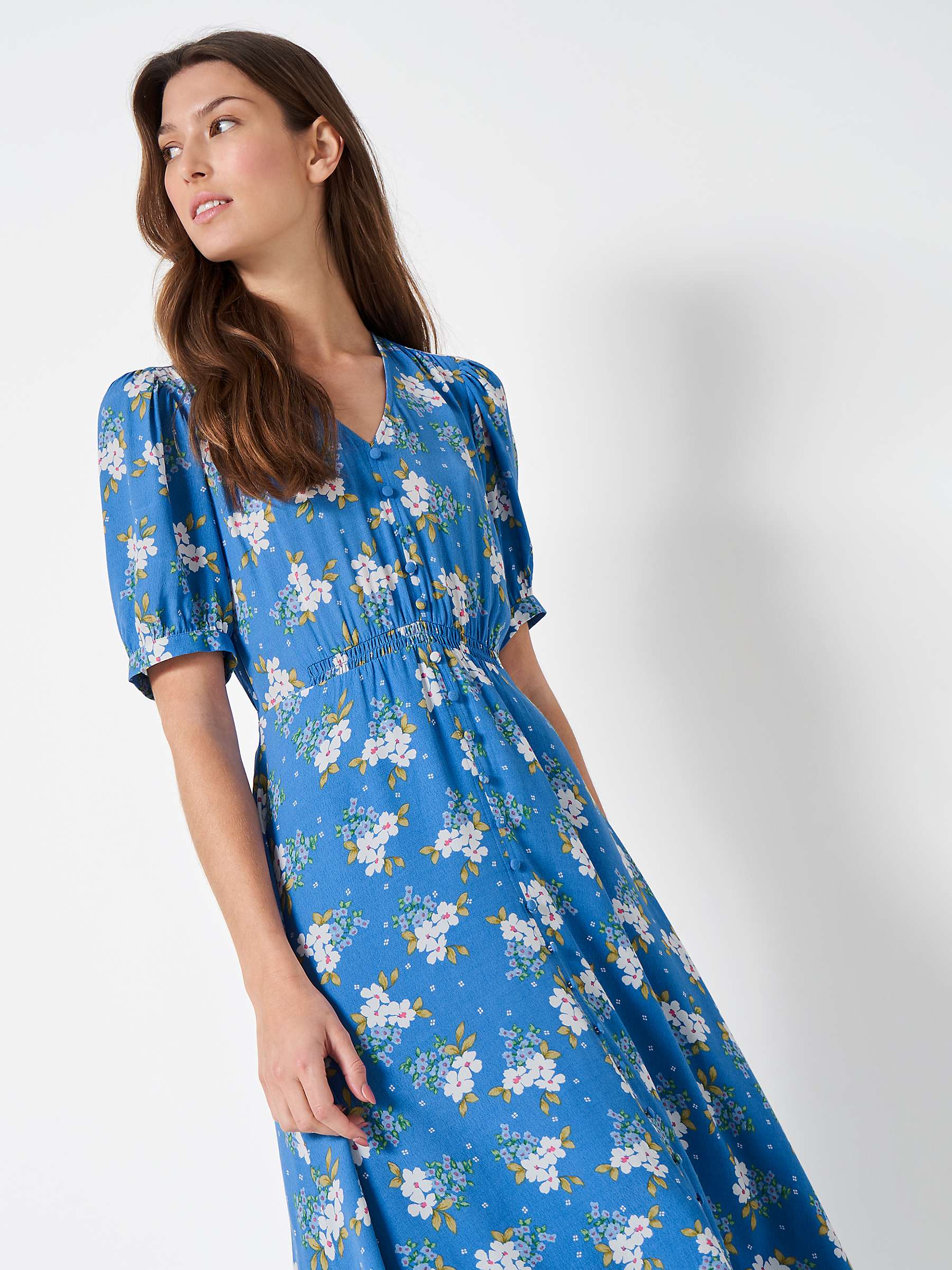 Buy Crew Clothing Floral Print Lola Dress, Bright Blue Online at johnlewis.com