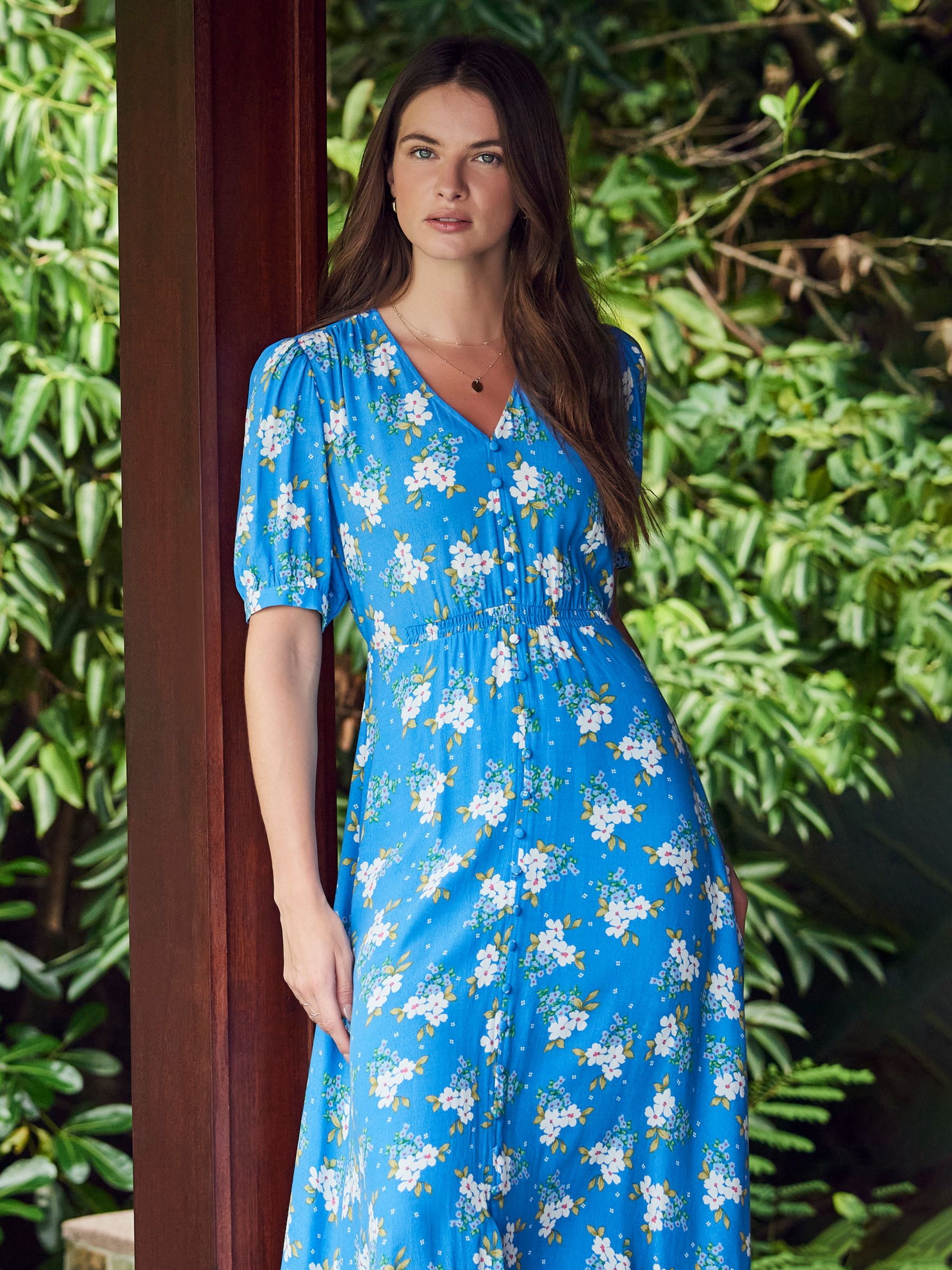 Crew Clothing Floral Print Lola Dress, Bright Blue at John Lewis & Partners