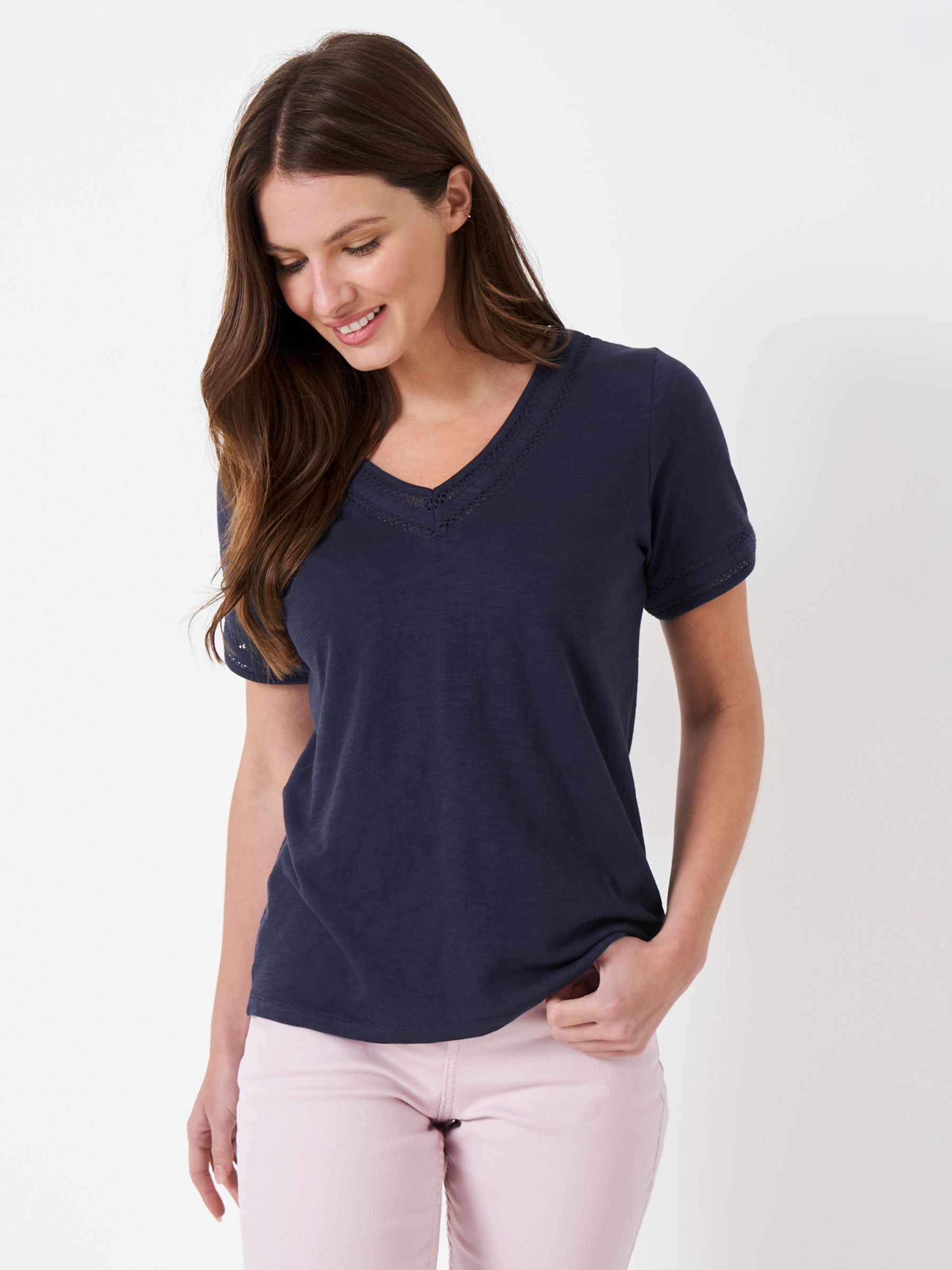 Crew Clothing Lavender V-Neck T-Shirt at John Lewis & Partners