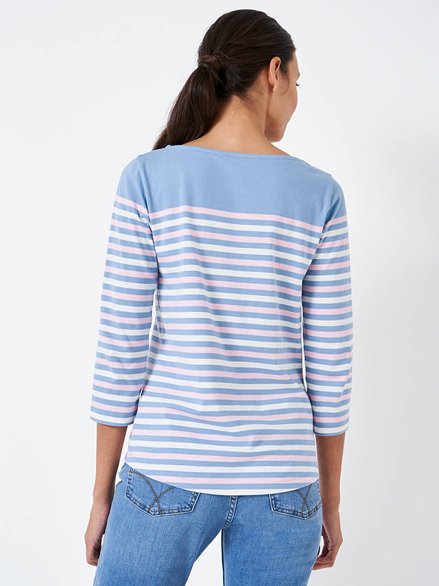 Crew Clothing Essential Breton Stripe Top, Light Blue