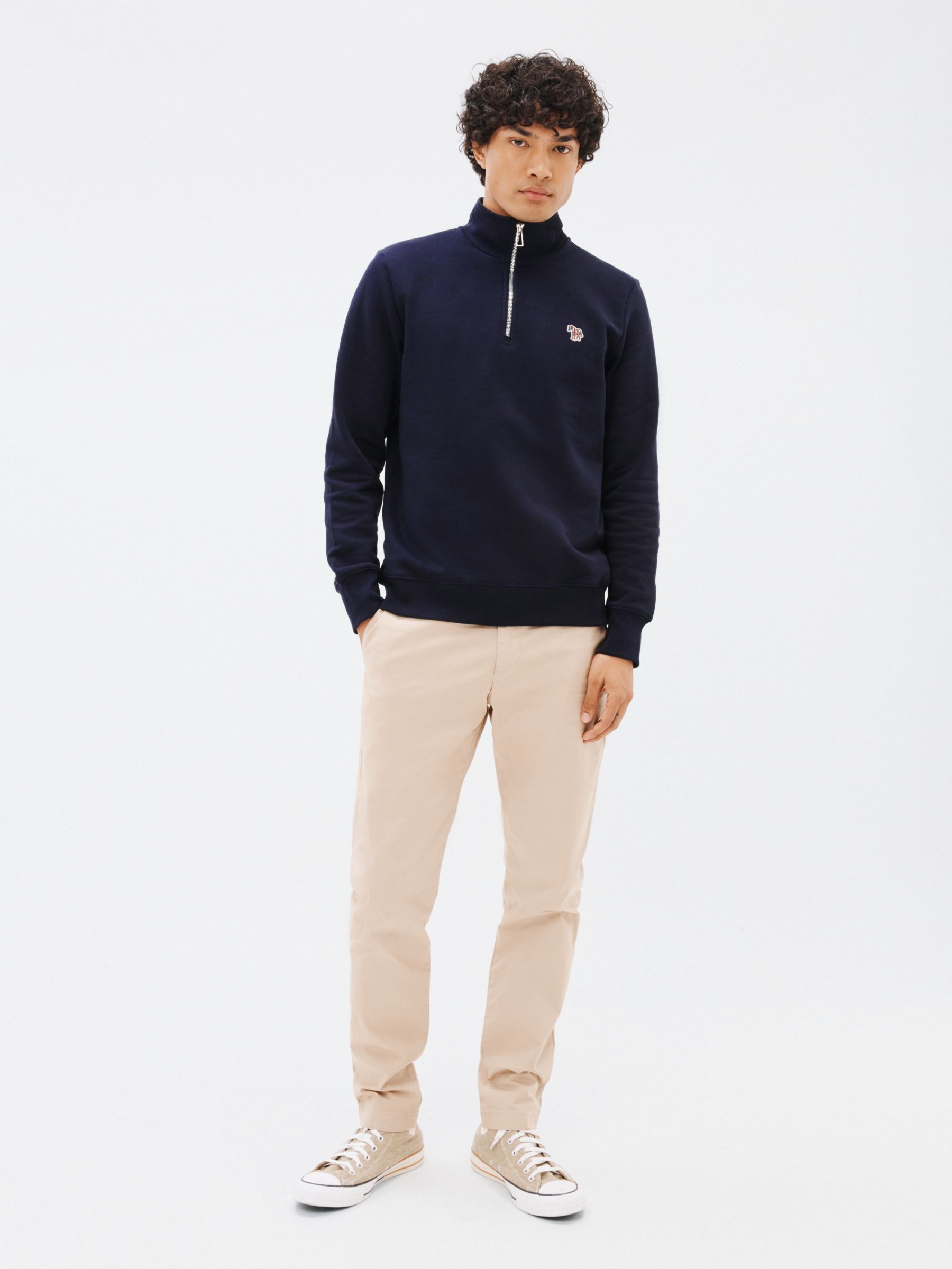 PS Paul Smith Zebra Embroidered Zip Neck Jumper, Blues at John Lewis ...