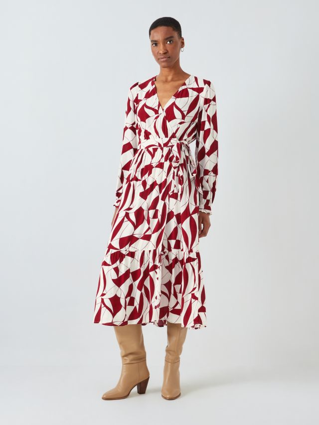 John Lewis Geo Swirl Wrap Dress Red Multi 8