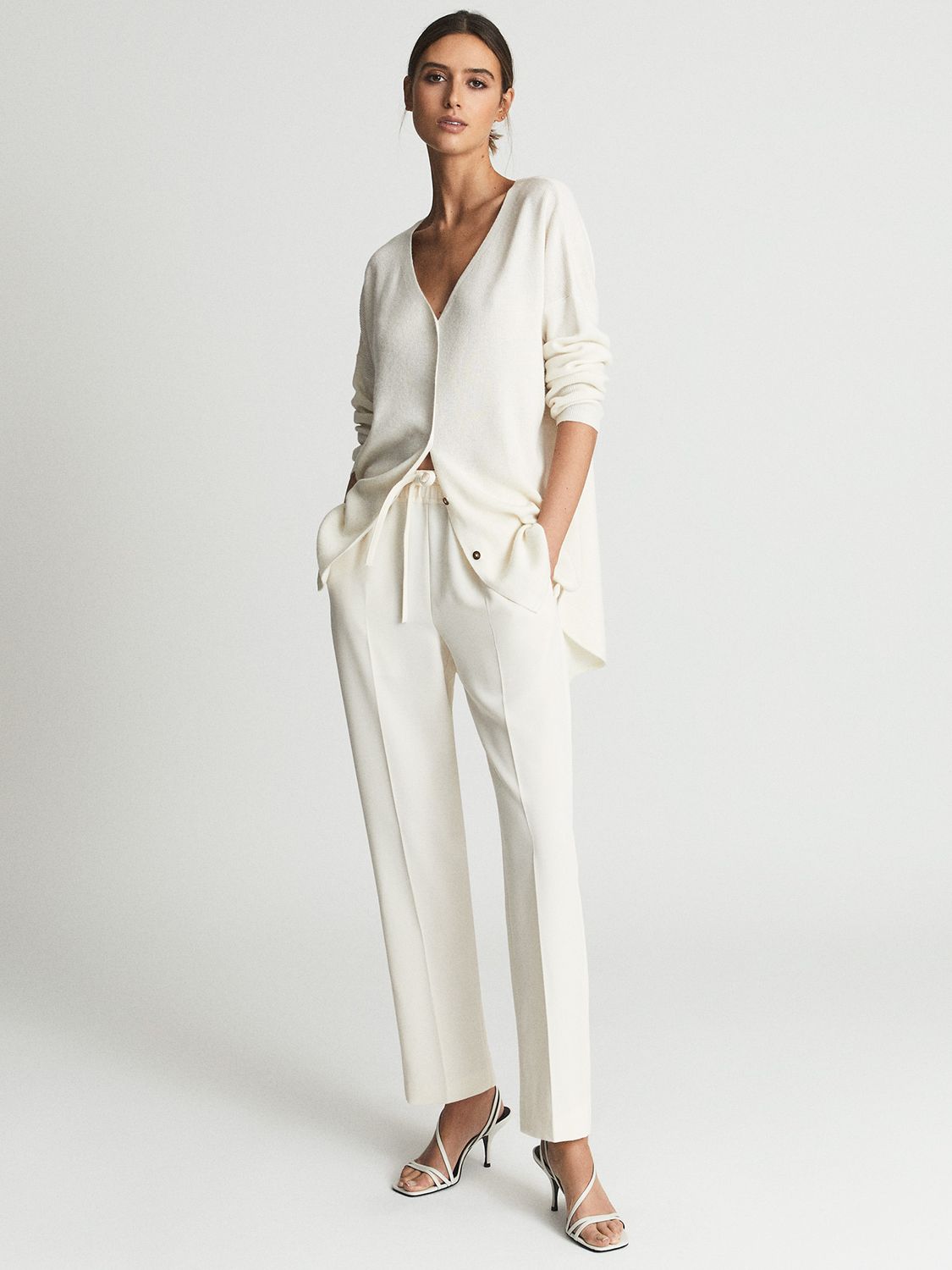 Reiss Petite Hailey Cropped Trousers, Cream at John Lewis & Partners