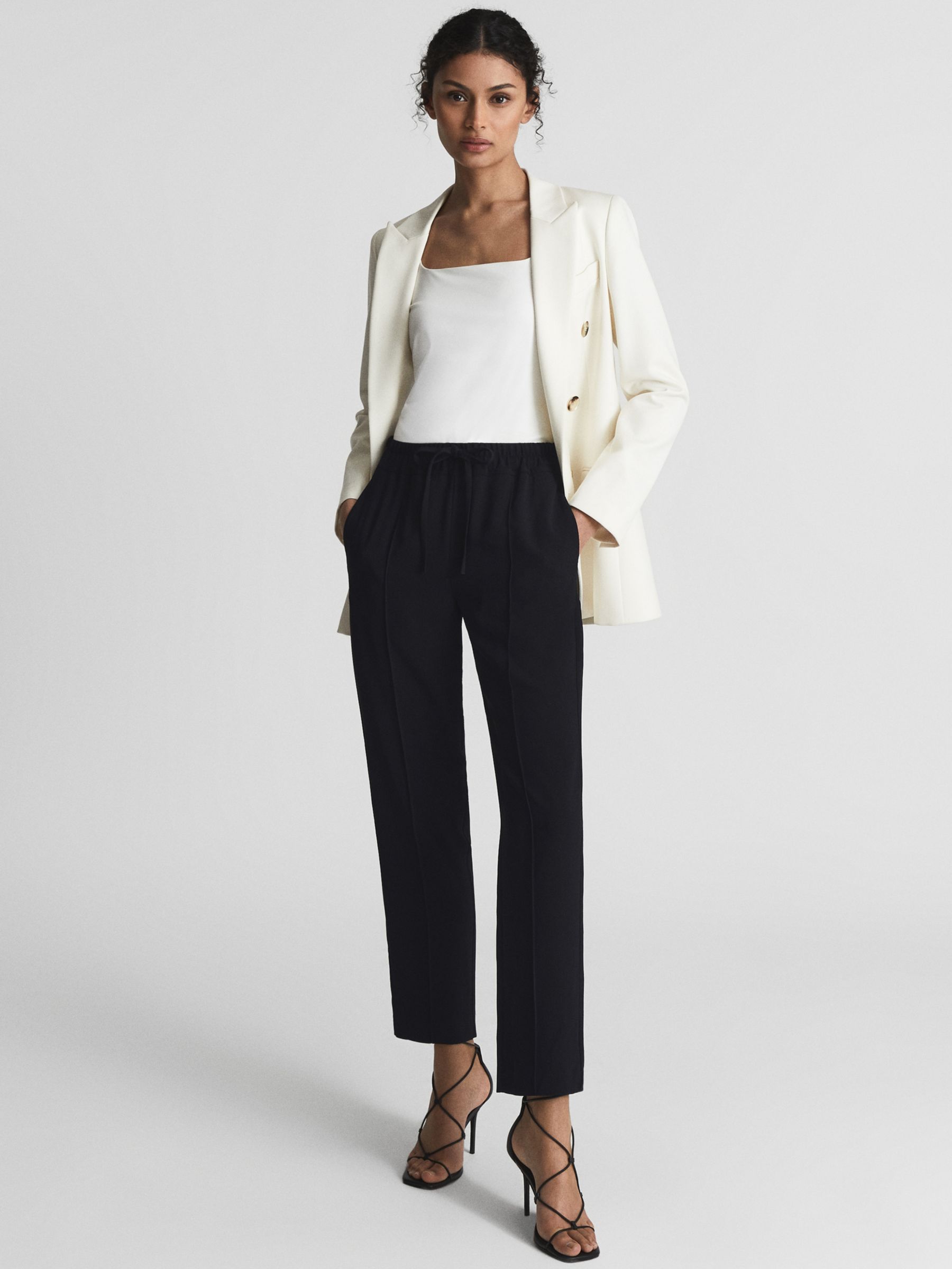 Reiss Petite Hailey Cropped Trousers, Black at John Lewis & Partners