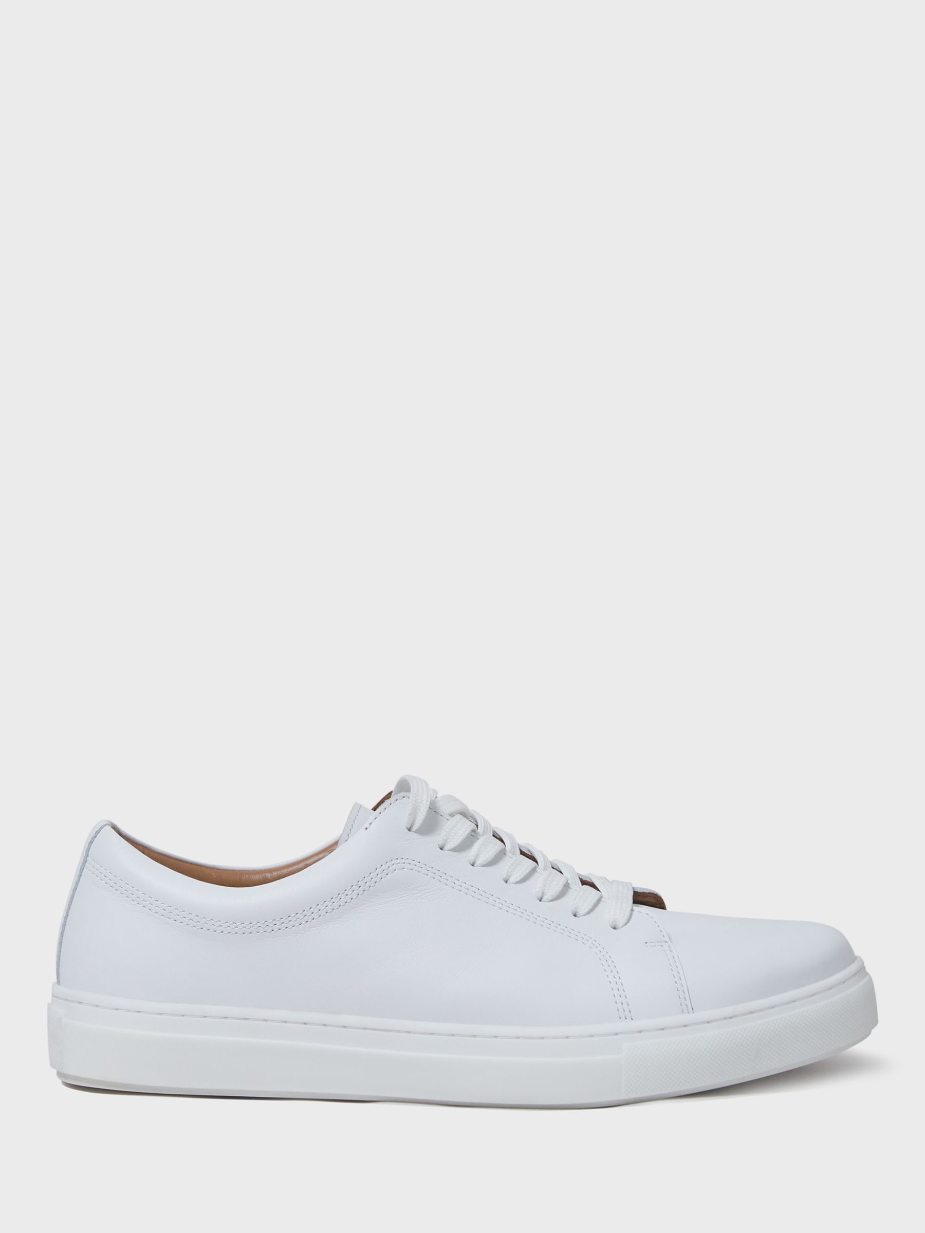 Crew Clothing Lucas Leather Lace Up Trainers, White, 7