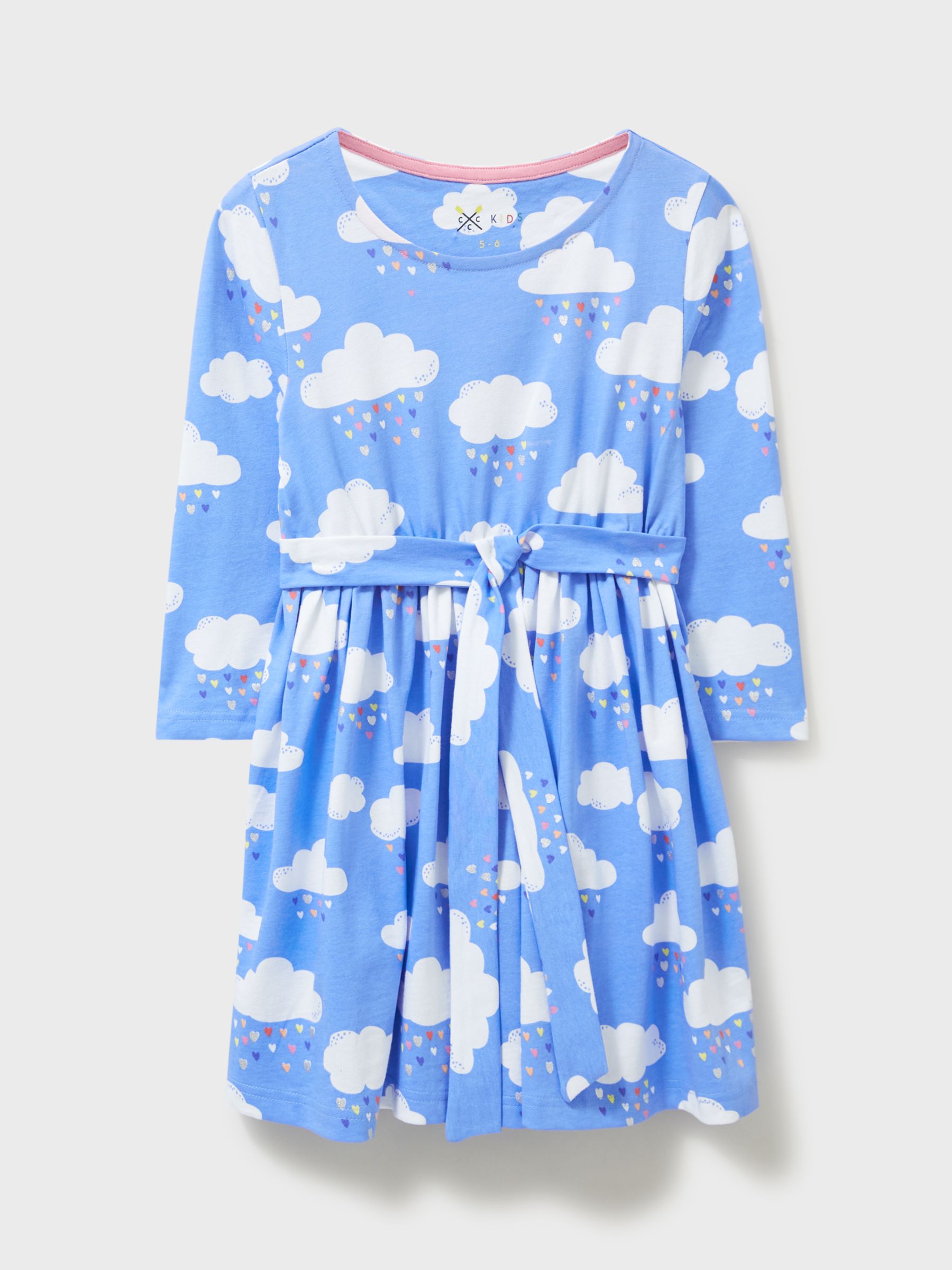 Crew Clothing Kids' Cloud Print Dress, Bright Blue, 3-4 years
