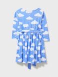 Crew Clothing Kids' Cloud Print Dress, Bright Blue, Bright Blue