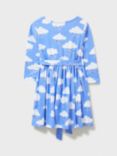 Crew Clothing Kids' Cloud Print Dress, Bright Blue