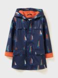 Crew Clothing Kids' Sailboat Print Rubberised Rain Mac, Blue, Blue