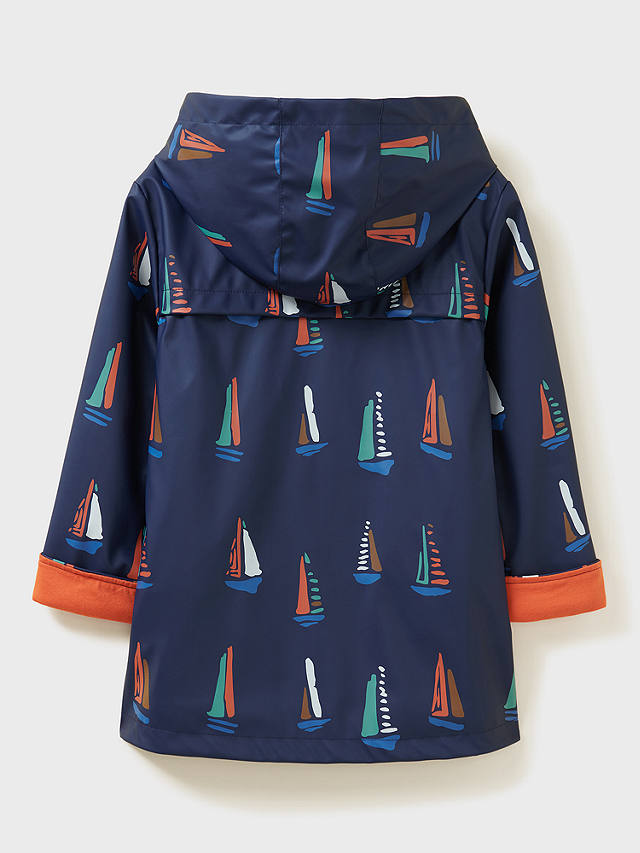 Crew Clothing Kids' Sailboat Print Rubberised Rain Mac, Blue