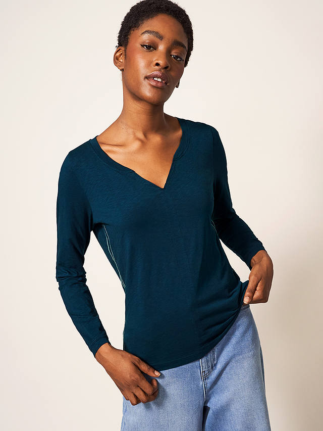 White Stuff Nelly Cotton Long Sleeve Top, Navy