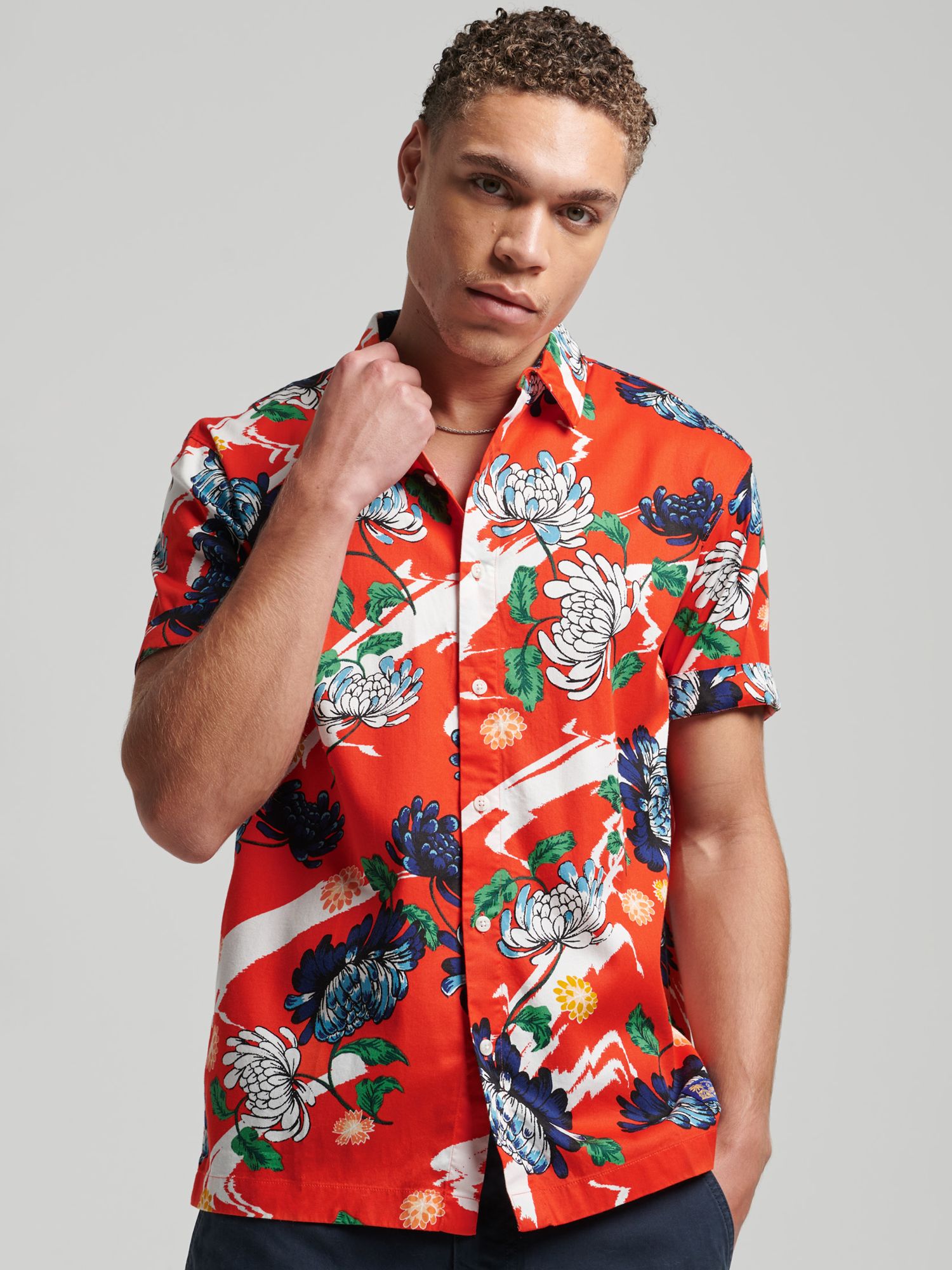Superdry Short Sleeve Hawaiian Shirt, Orange Floral at John Lewis ...