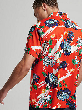 Superdry Short Sleeve Hawaiian Shirt, Orange Floral
