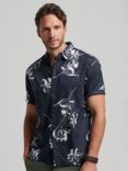 Superdry Short Sleeve Hawaiian Shirt, Mono Hibiscus Navy