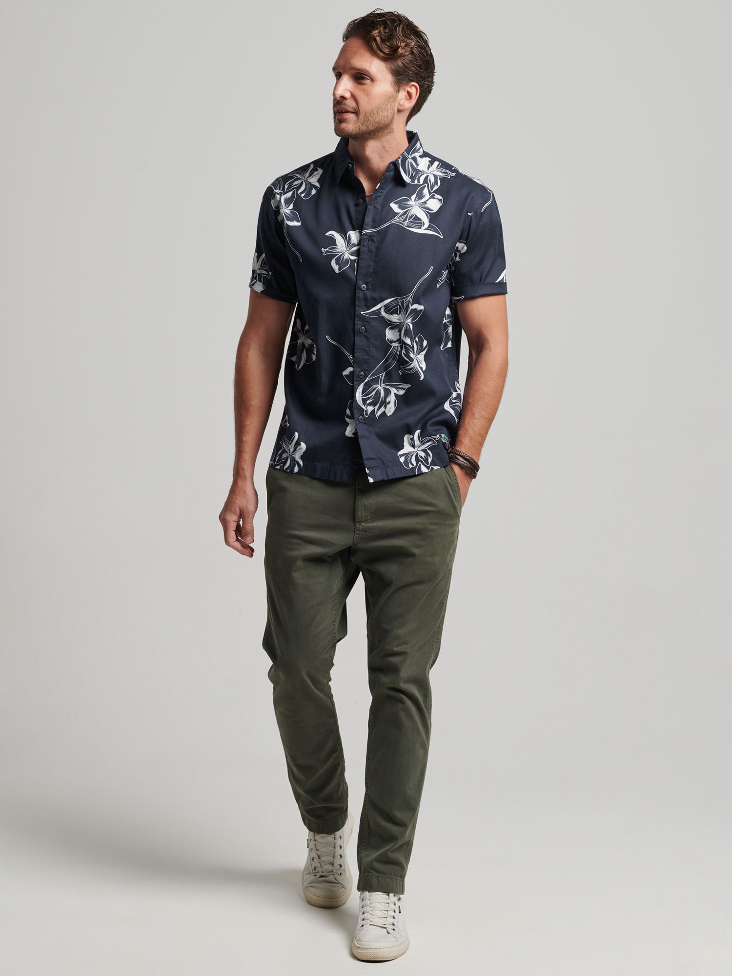 Superdry Short Sleeve Hawaiian Shirt, Mono Hibiscus Navy, S