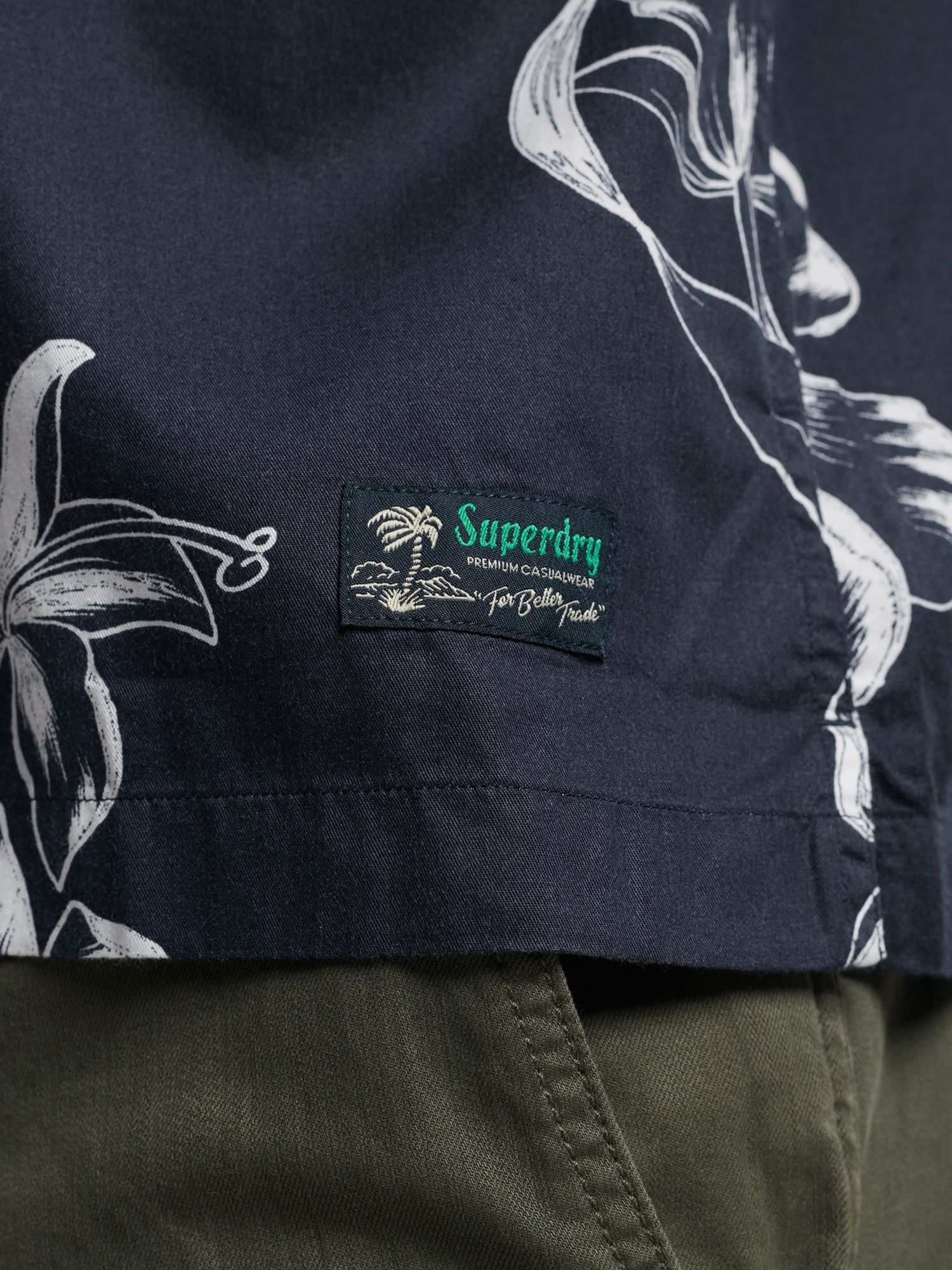 Superdry Short Sleeve Hawaiian Shirt, Mono Hibiscus Navy, S
