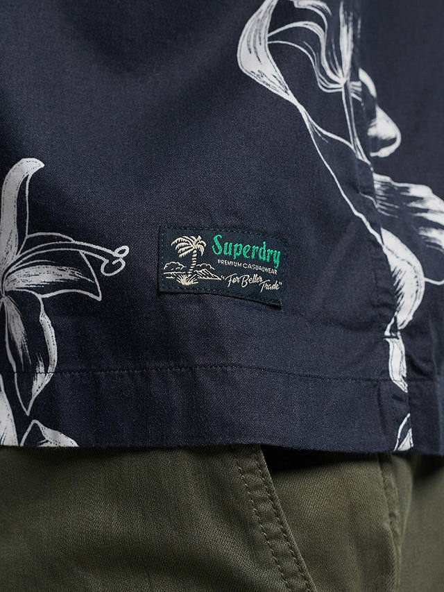 Superdry Short Sleeve Hawaiian Shirt, Mono Hibiscus Navy