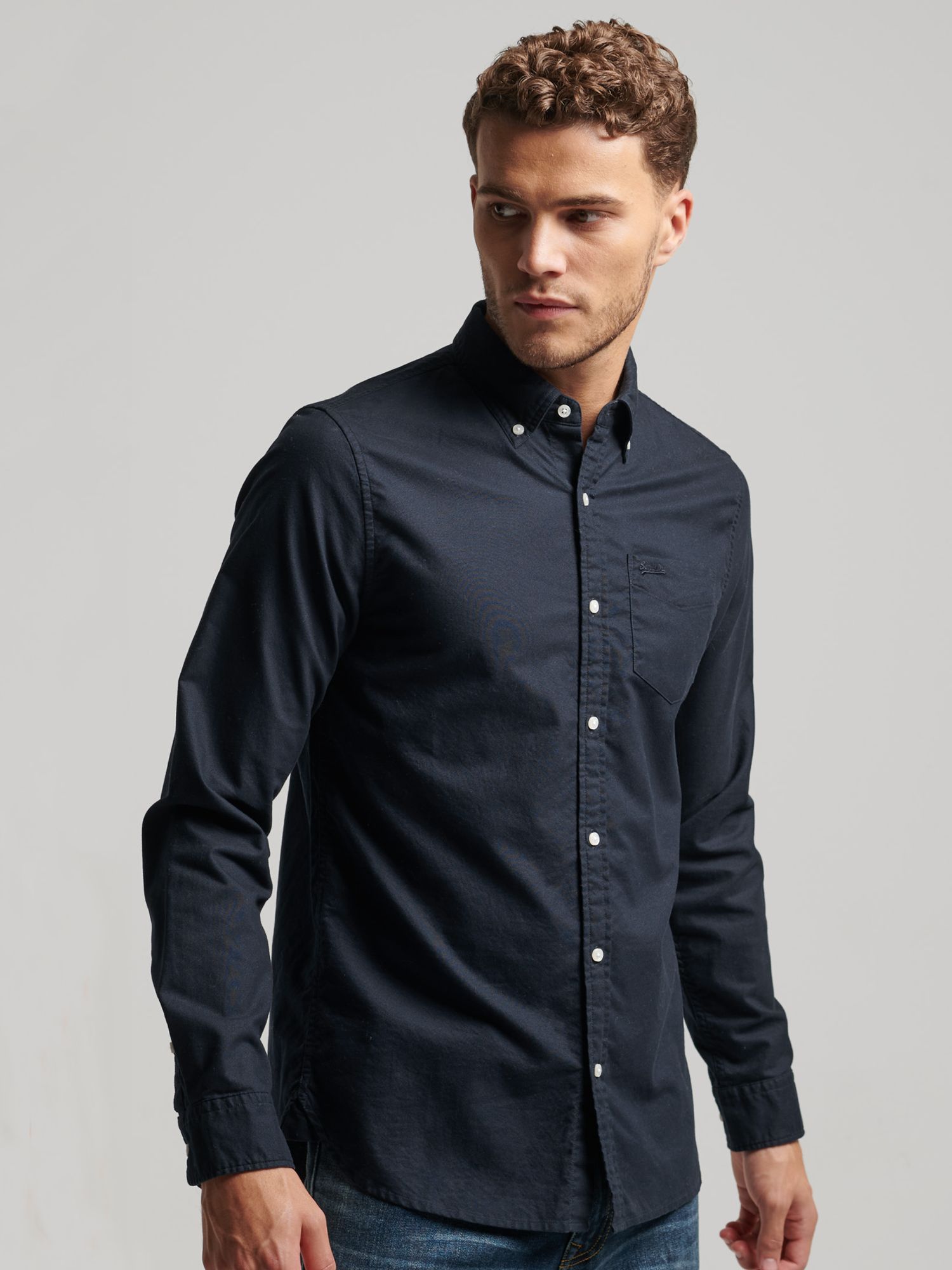 Superdry Washed Oxford Shirt, Eclipse Navy, S