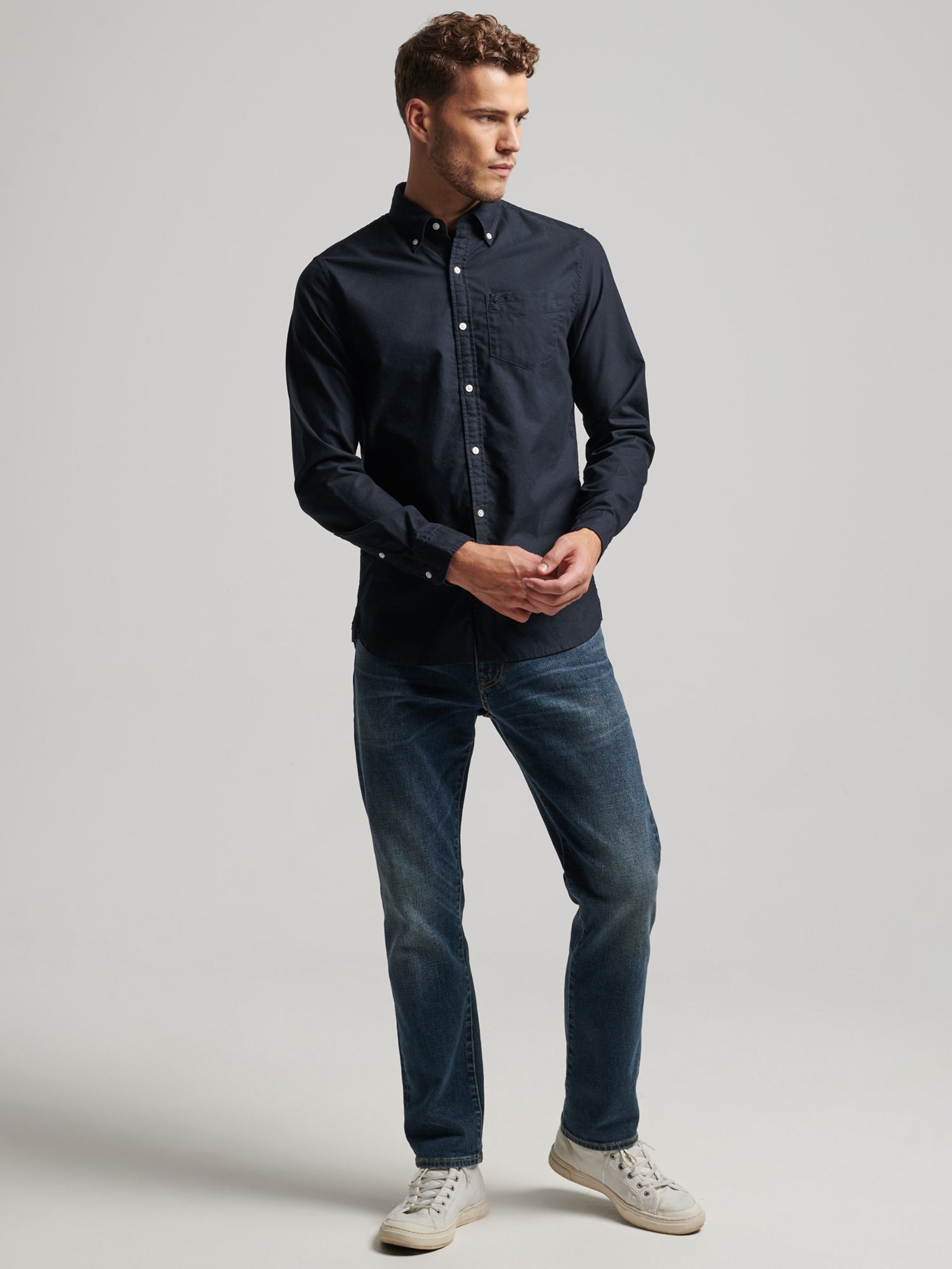 Superdry Washed Oxford Shirt, Eclipse Navy at John Lewis & Partners