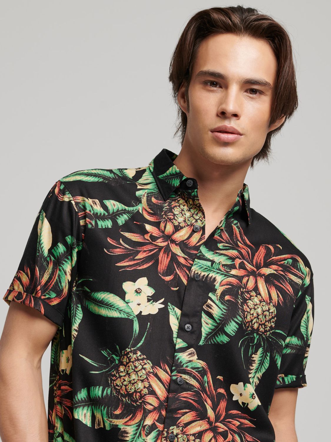 Superdry Short Sleeve Hawaiian Shirt, Black Pineapples at John Lewis ...