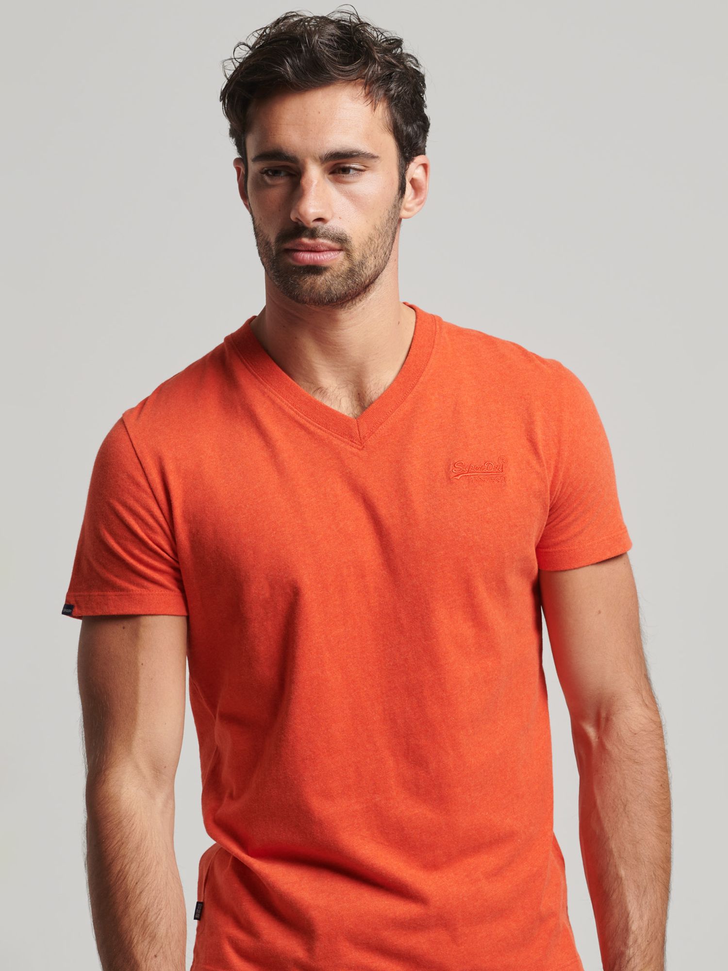 Superdry Organic Cotton Essential Logo V-Neck T-Shirt, Bright Orange Marl, S