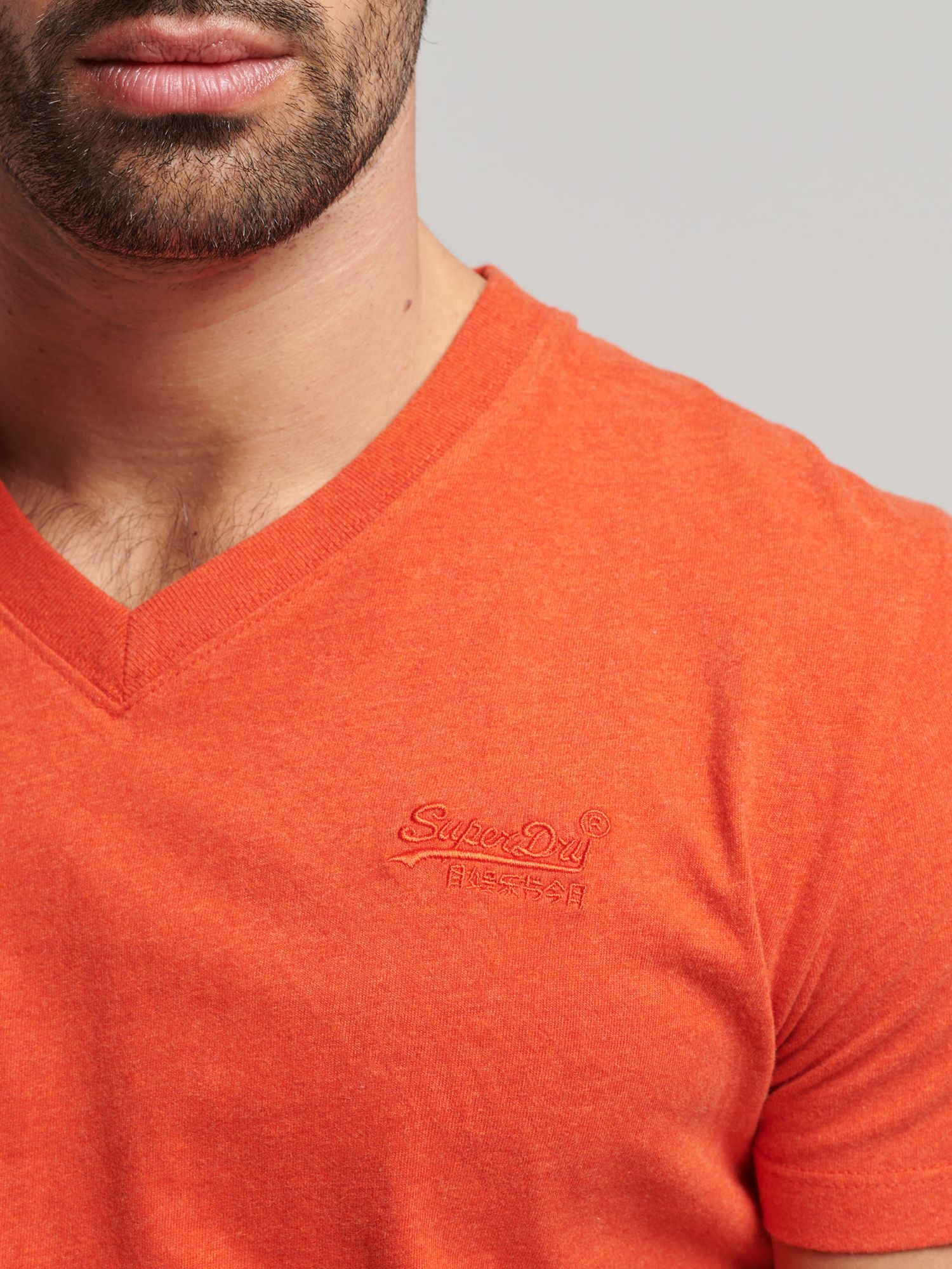 Superdry Organic Cotton Essential Logo V-Neck T-Shirt, Bright Orange Marl, S
