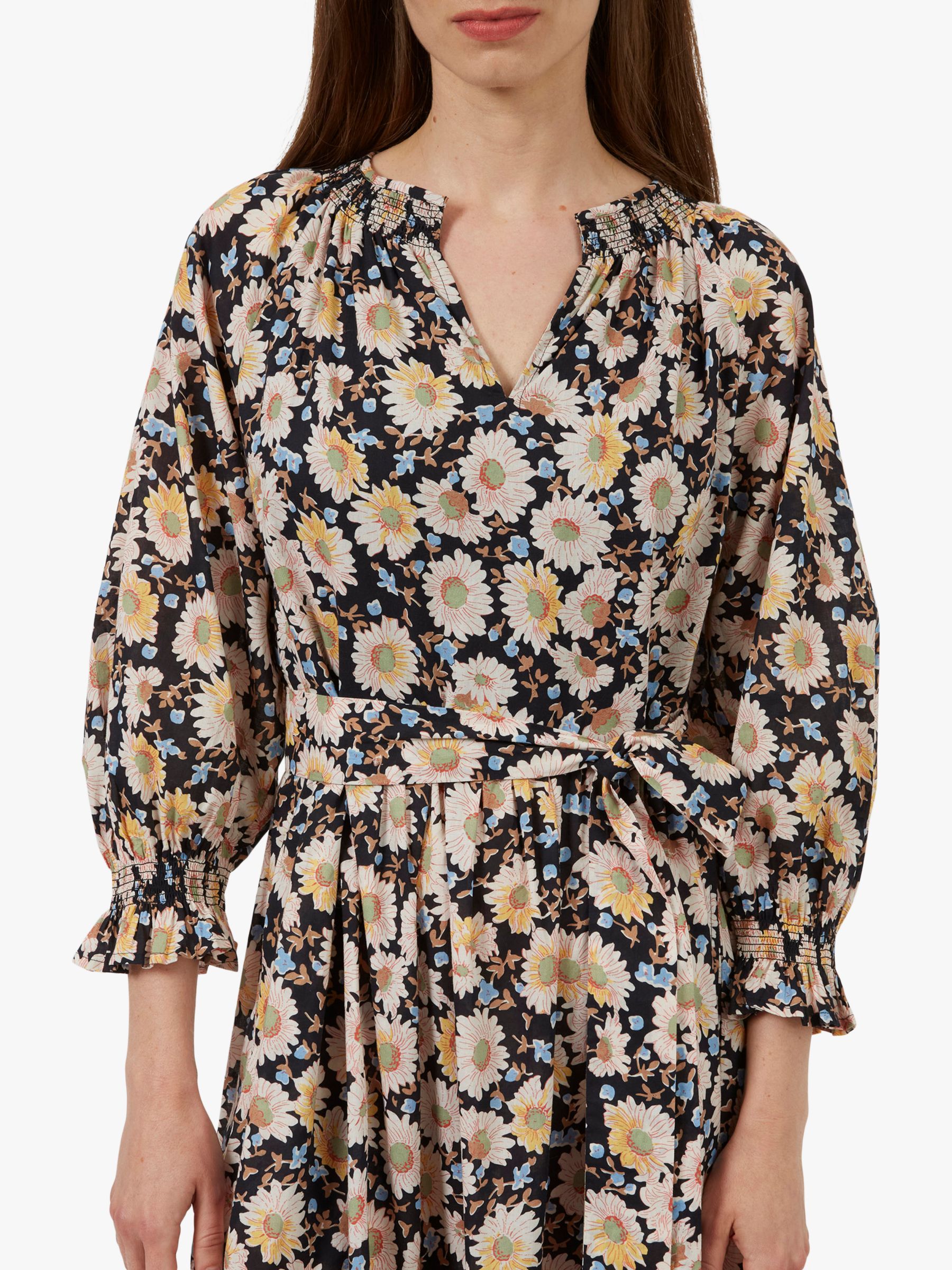 Great Plains Sunflower Print Belted Midi Dress , Multi, 8