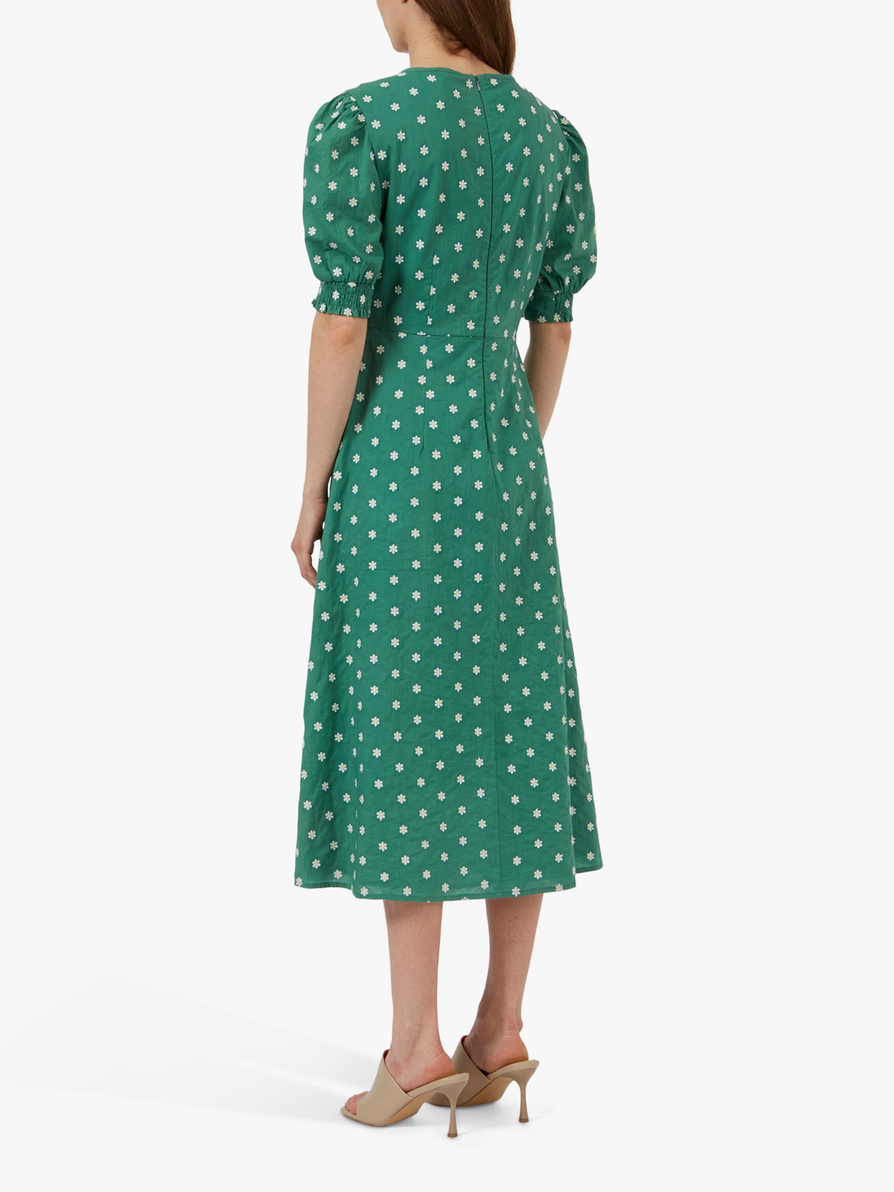 Great Plains Daisy Embroidery Midi Dress, Green at John Lewis & Partners