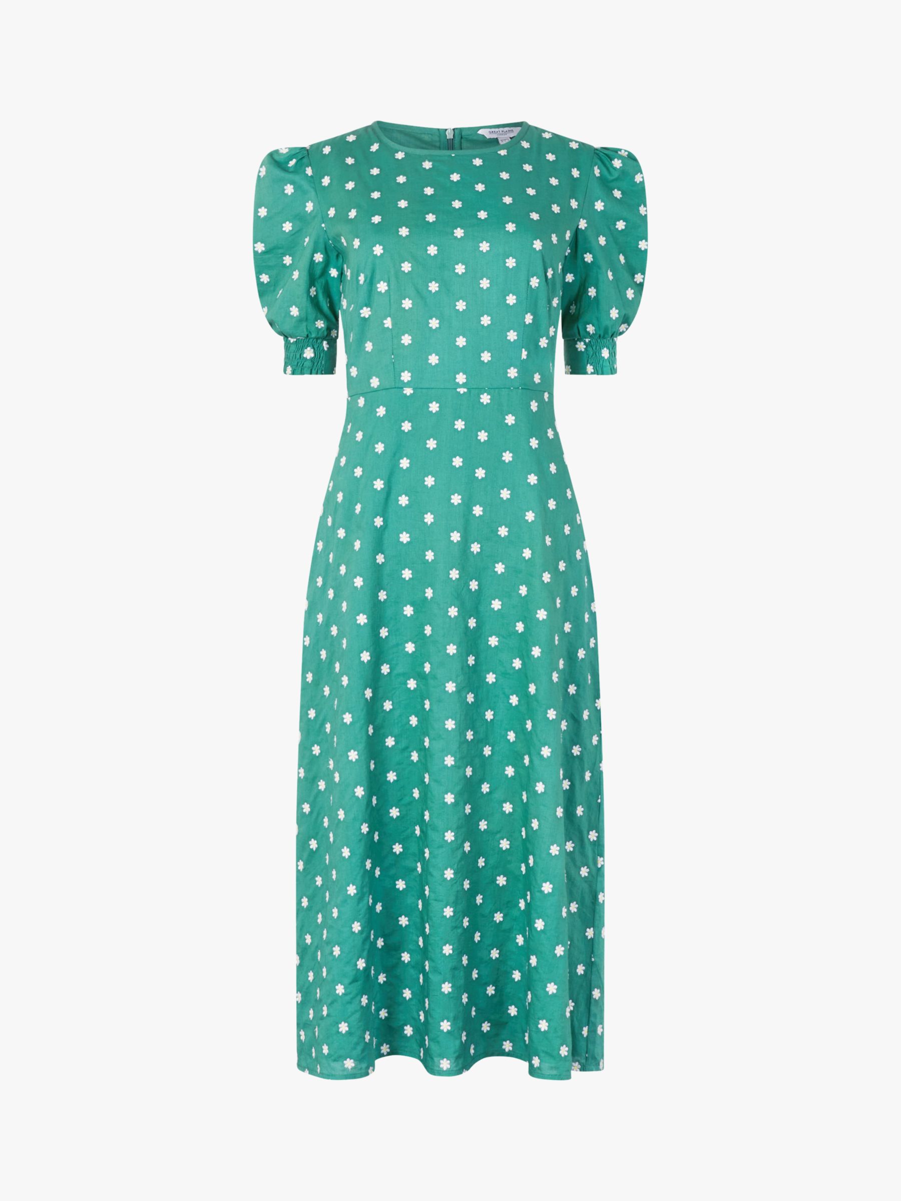 Great Plains Daisy Embroidery Midi Dress, Green at John Lewis & Partners